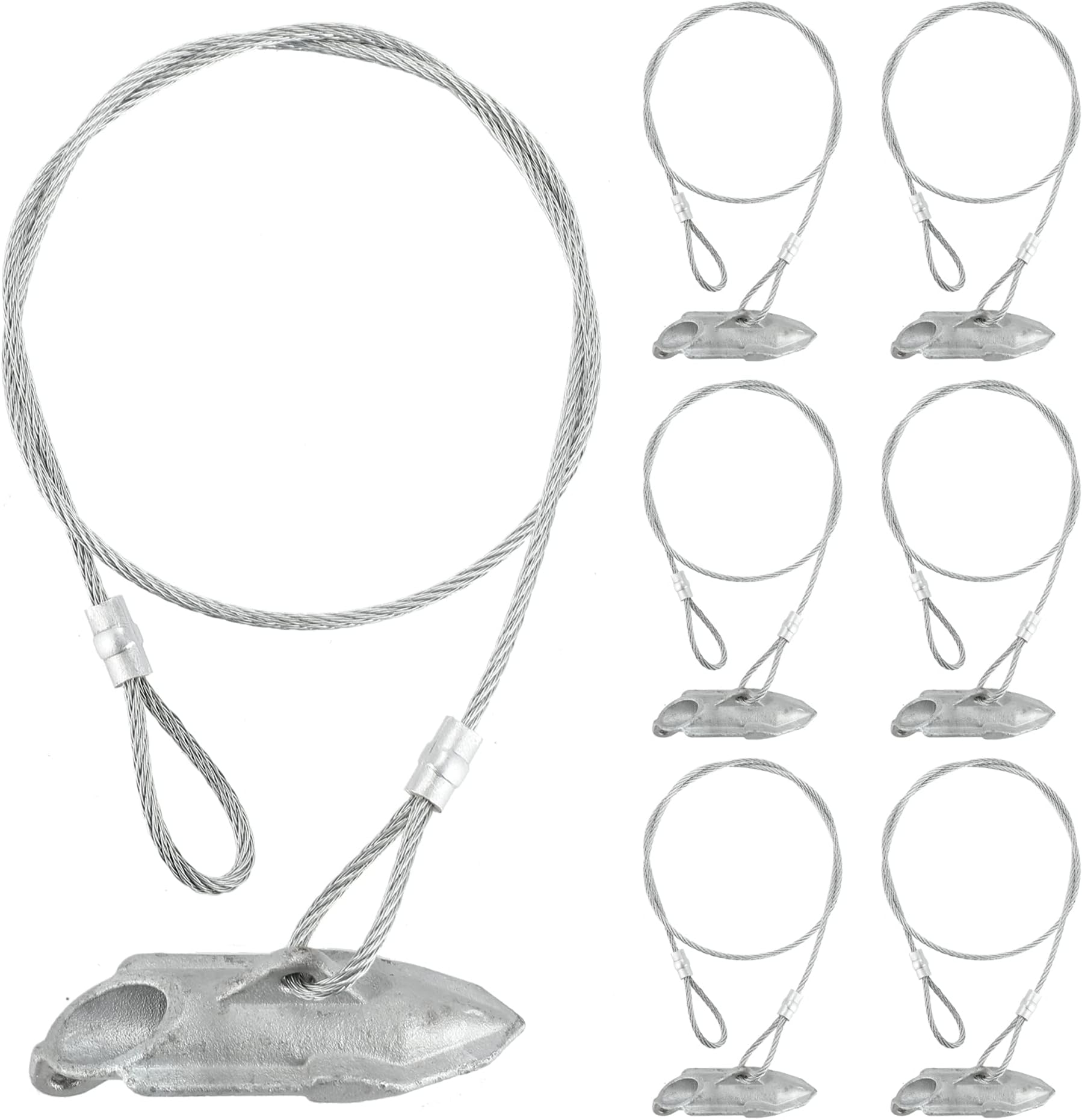 6 Pack Ground Earth Anchors - Easy Hook Anchor with 20 inch Long x 1/8" Cable, Ideal for Securing Shed, Fence, Green House, Swing Set and More.