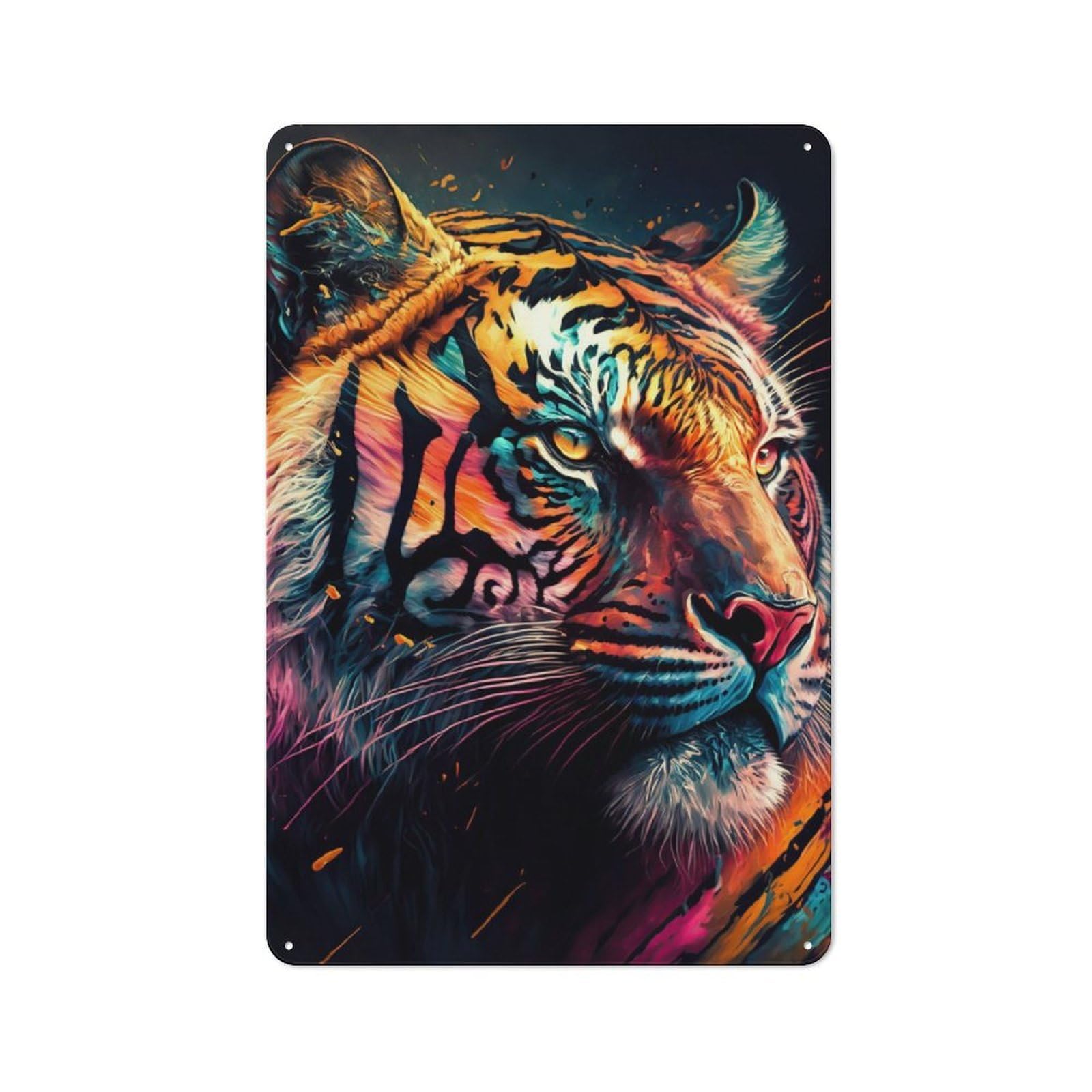 Junmoney Tiger Colorful Animal Vintage Tin Sign 30X20cm Featuring For Bar Or Restaurant, A Decorative Christmas Gift For Bar Decor Enthusiasts