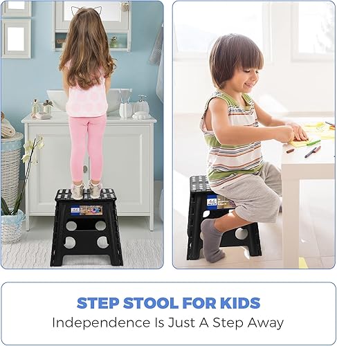 Miniatura 18 de ACKO Paquete de 2 taburetes plegables – Taburete plegable de alta calidad de 11 pulgadas de altura para niños y adultos, taburete de plástico para