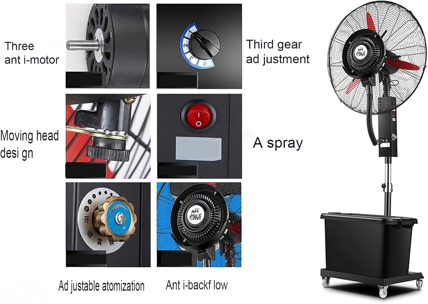 Industrial Oscillating Misting Fan,Movable Floor Fan With Weighted Base For Outdoor Use, Copper Motor,Prevent Water Ingress/Prevent Leakage/Prevent Falling Off Plug, 65cm