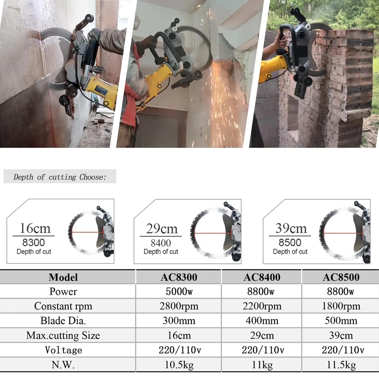 Metallsäge, Felssäge Für Steine, Mit Intelligenter Verbindungswasserpumpe Und Doppelten Wasserausläufen, 29 cm Schnitttiefe, Anwendbar Für Stein, Wand, Boden Usw.,AC8300