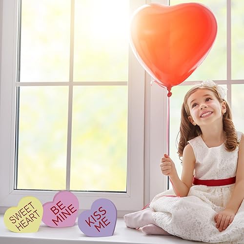 Miniatura 5 de Qunclay 6 piezas de decoración del día de San Valentín, decoración de mesa de corazón de madera, letrero de dulce amor, bandeja escalonada, centro