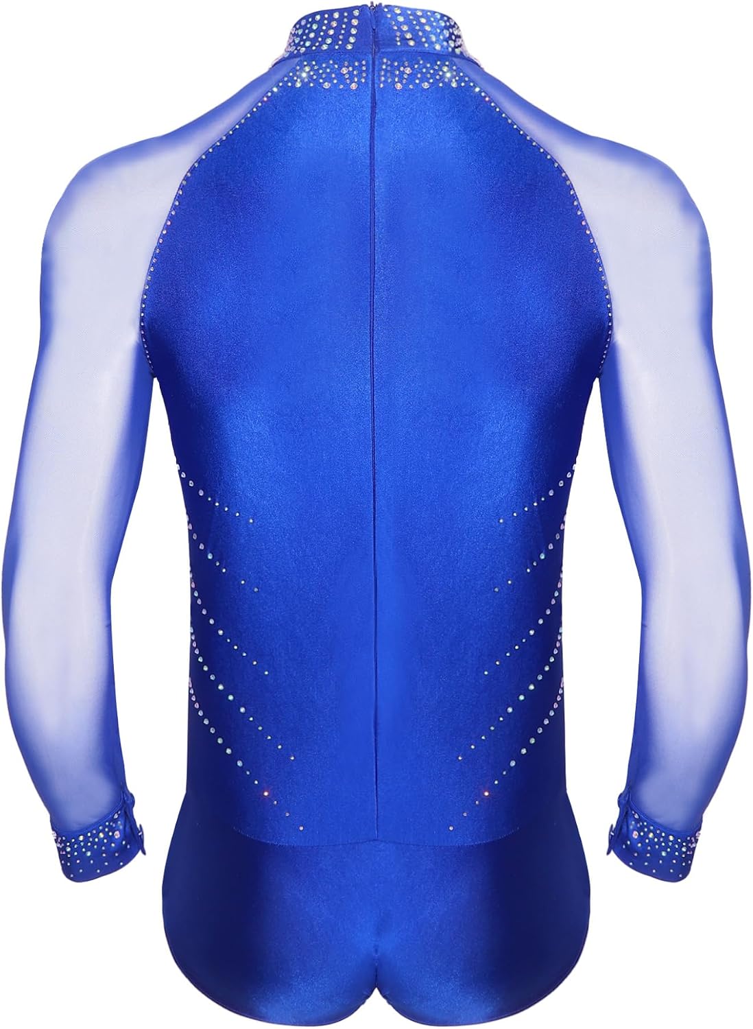 Men Figure Skating Leotard Sparkly Rhinestones Long Sleeve Latin Salsa Dance Performance Shirt