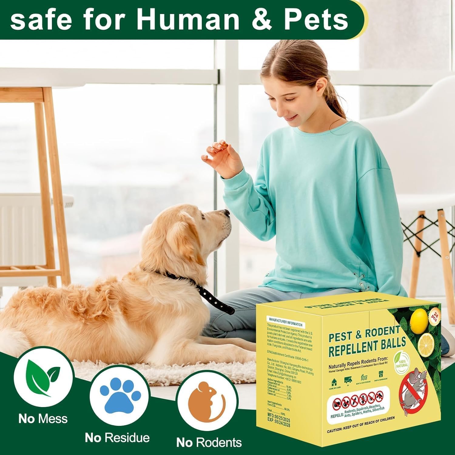 Mouse Rodent Repellent 24 Pack, Safe for Pets & Family, Indoor & Outdoor Use