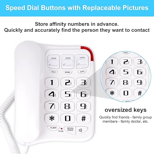 Miniatura 3 de Teléfono con botón grande para personas mayores teléfono con cable amplificado con altavoz para teléfonos fijos de hogar ancianos sin necesidad de