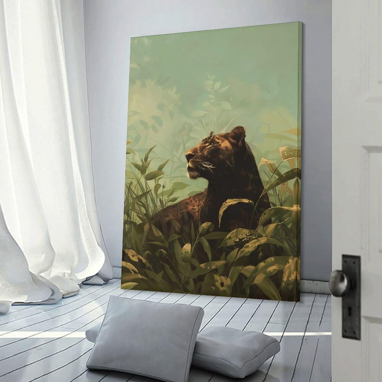 Junmoney Frame-Style-15 Black Panther In Jungle Canvas Wall Art 20X30inch(50X75cm), For Workspace Walls, Study Corners Or Bedrooms, Wall Art That Adds Style To Work Areas