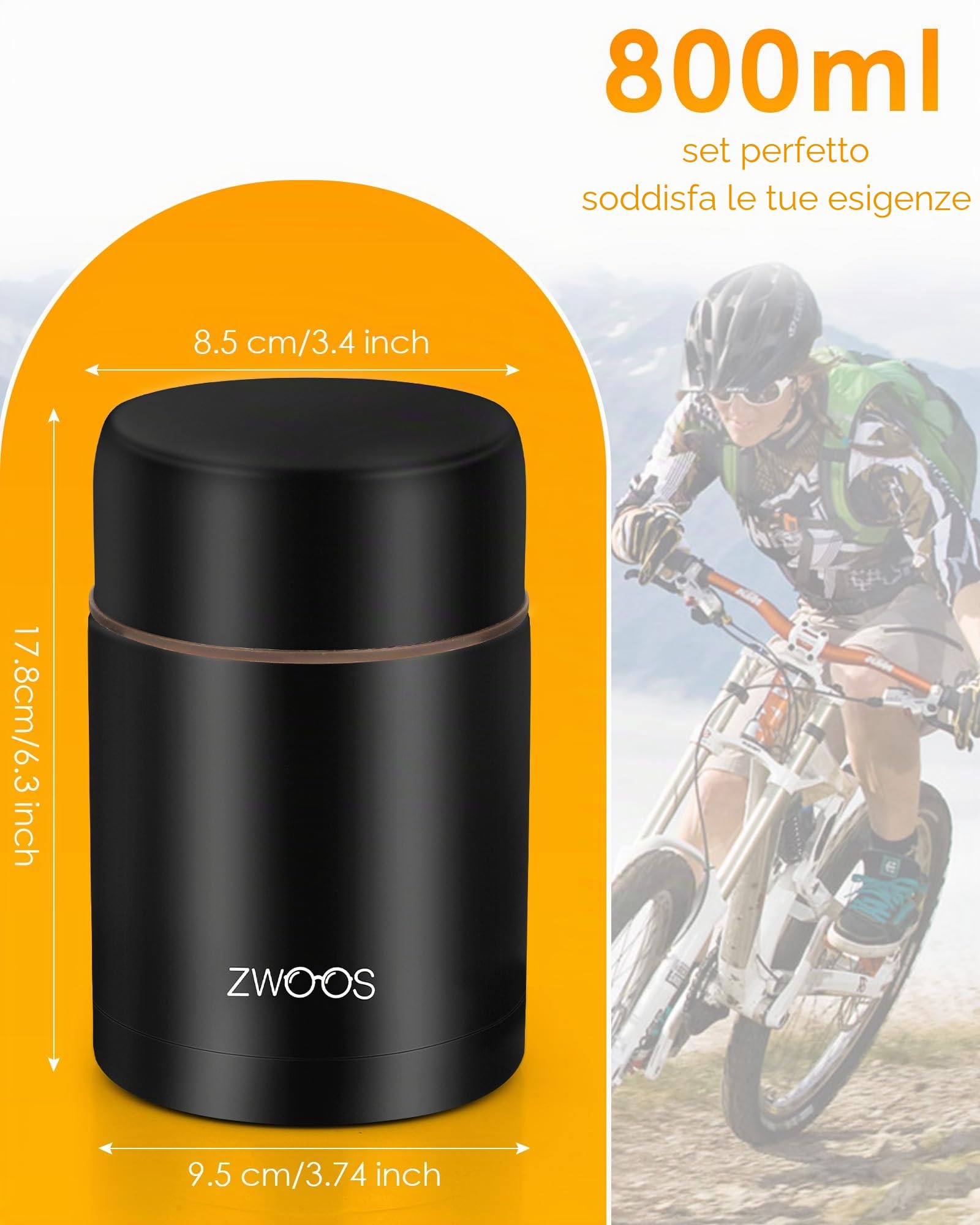 ZWOOS 800ml Thermos Alimenti Caldi, Acciaio Inossidabile 316 Contenitore Termico per Alimenti, Lunch Box Termico con Sacchetto Isolante e Cucchiaio Pieghevole, per Zuppa, Porridge, Riso