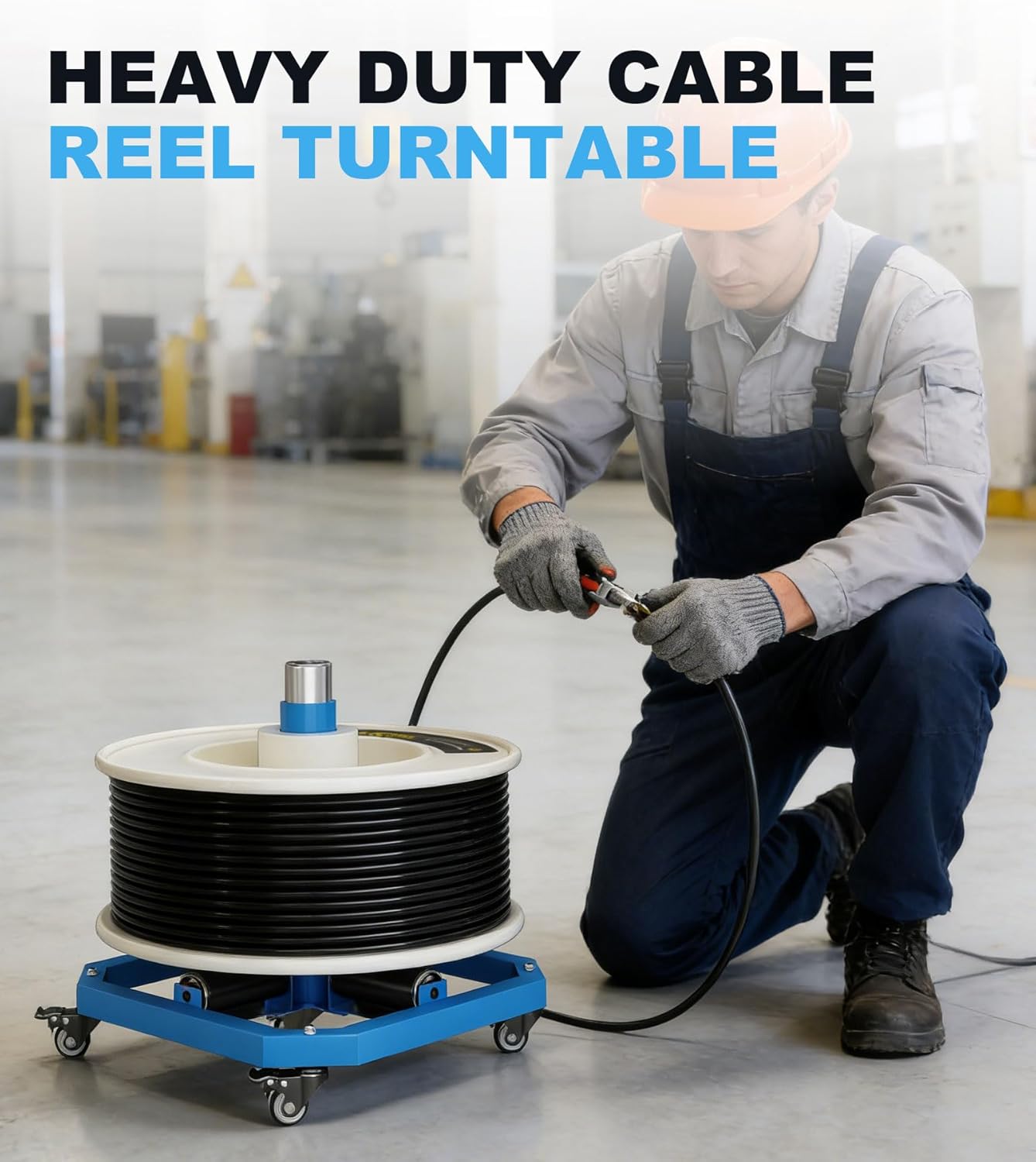 Heavy Duty Cable Reel Turntable 1000 lb Capacity,Portable Wire Spool Rack with Lockable Wheels,Metal Cord Reel Dispenser,Spool Holder,Fits up to 36 inch Reels for Electrical,Industrial Use