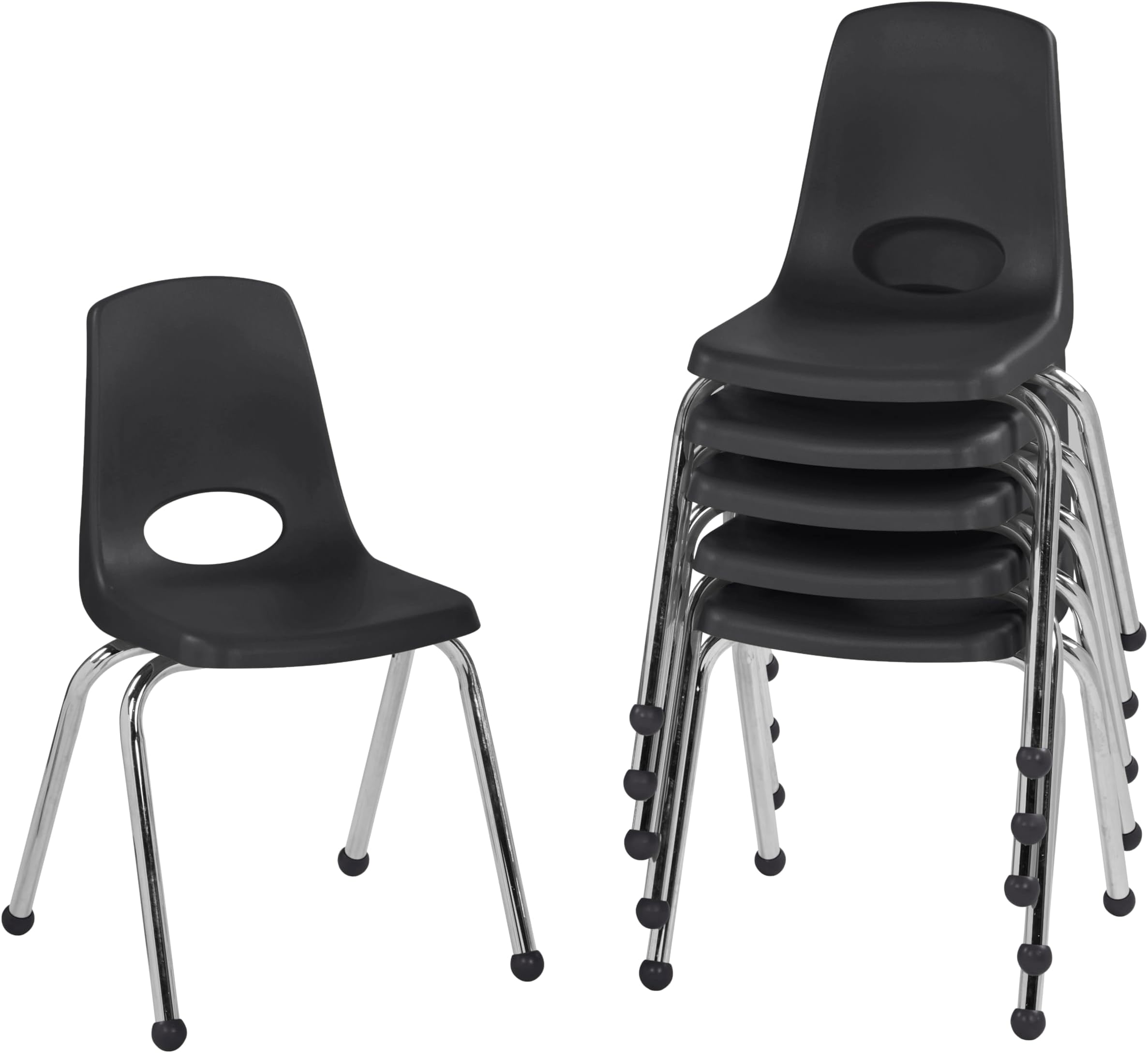 FDP 16" School Stack Chair,Stacking Student Seat with Chromed Steel Legs and Ball Glides For In-Home Learning or Classroom - Black (6-Pack), 10367-BK