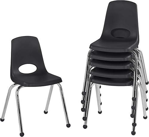 Miniatura 35 de FDP 10360-BL - Silla escolar apilable de 12 pulgadas, asiento apilable para estudiantes con patas de acero cromado y deslizadores giratorios de Azul