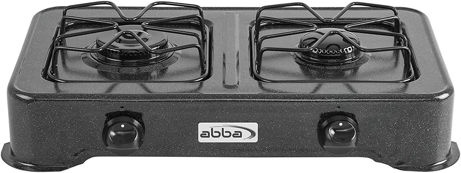ABBA 22" Portable Propane Double Burner Stove – 7507 BTU, Lightweight & Durable Enameled Steel, Easy-Clean Design for Outdoor Cooking, Camping, BBQ, and Patio Use