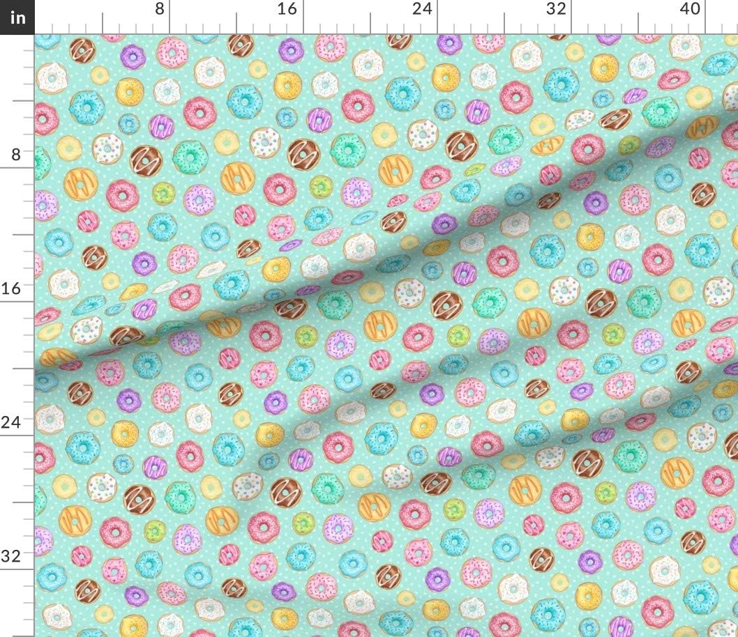 Spoonflower Fabric - Scattered Rainbow Donuts Mint Colourful Fun Sweet Food Treat Printed on Petal Signature Cotton Fabric by The Yard - Sewing Quilting Apparel Crafts Decor