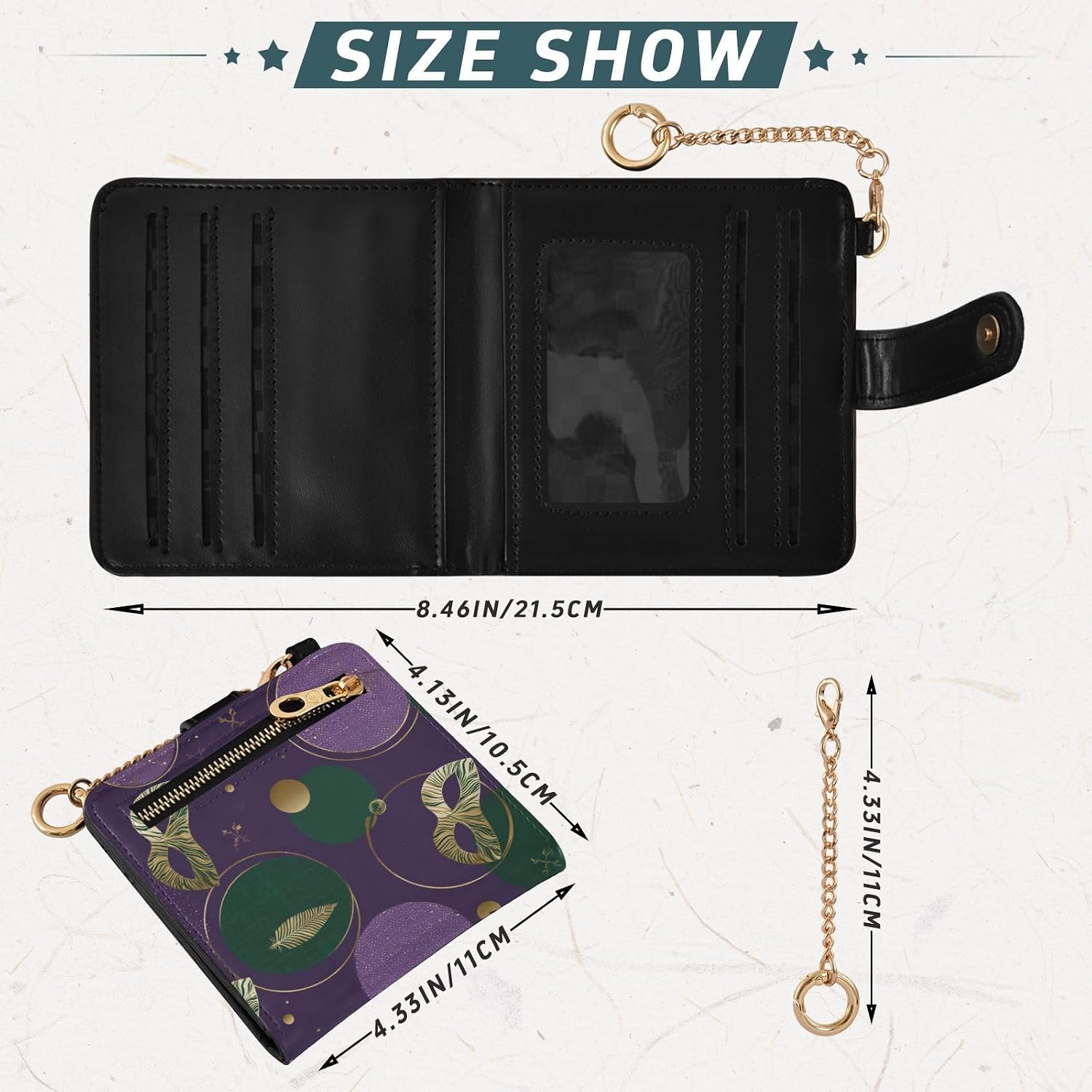 Carnival Mask Polka Dot Gold Purple Ladies Cute Foldable Wallet Portable Premium PU Leather Wallet for Women image 3