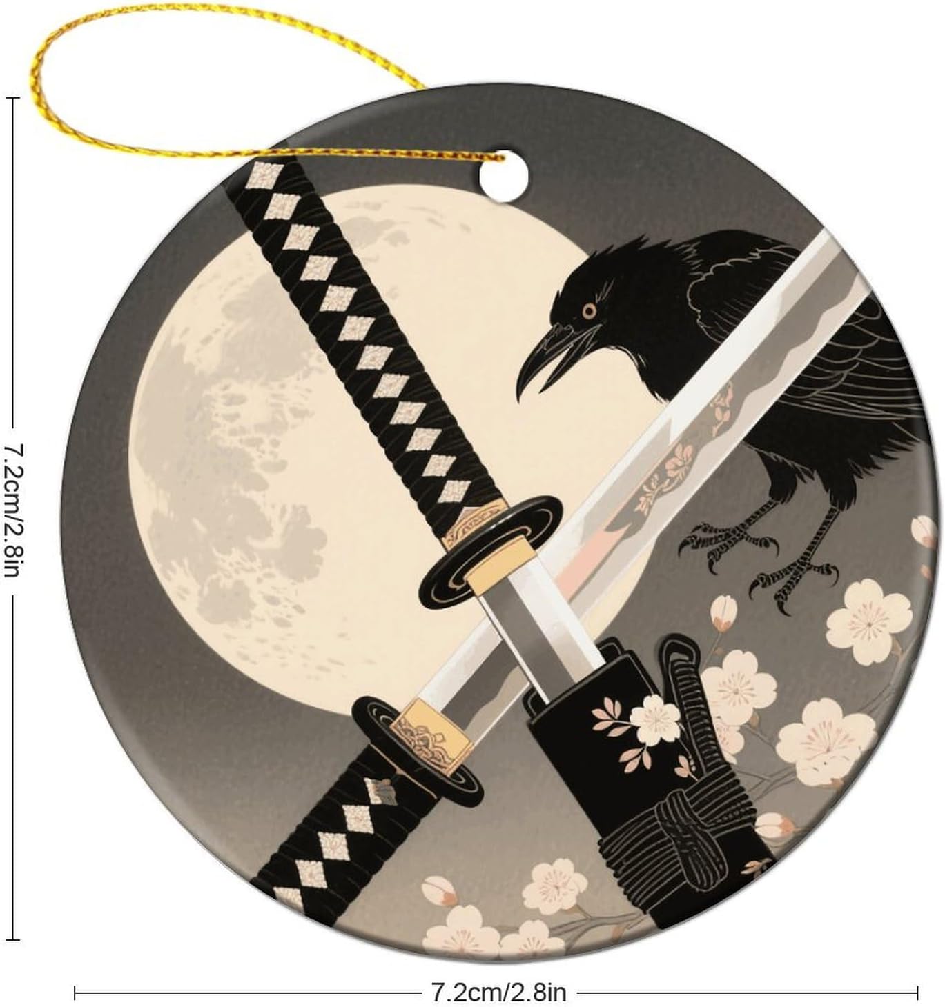 Ceramic Christmas Tree Ornaments - Samurai Sword Draw Round Decor Hanging Pendants, Winter Holiday Tree Hanging Decor with String, Xmas Gift Keepsake for Women & Men image 2