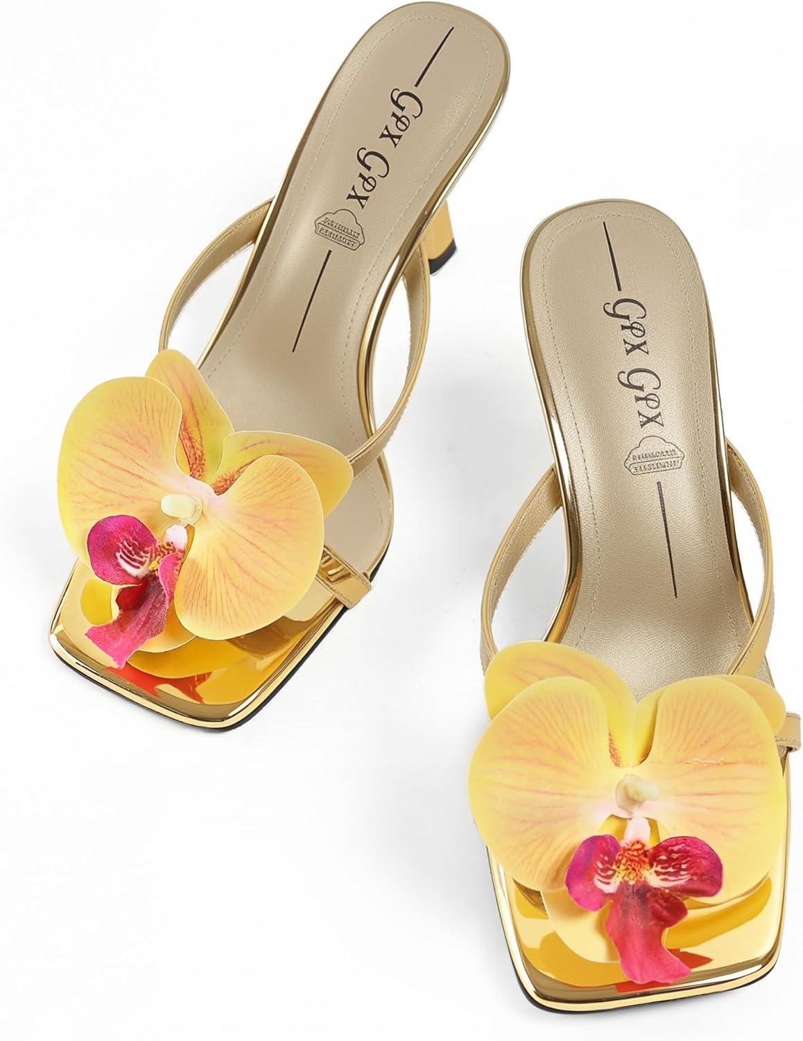 Women's Flower Kitten Heels Slide Sandals Comfortable Slip On Open Toe Summer Weddings Parties Beach Floral Heels Sandals