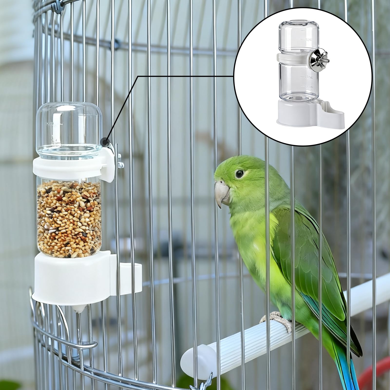 2 PCS Distributore Acqua Uccelli E Mangiatoia per Uccelli Automatica, Dispenser Acqua Cibo per Uccelli Con Fissaggio Gabbia, Uccelli Alimentatore Automatico per Pappagalli e Piccioni