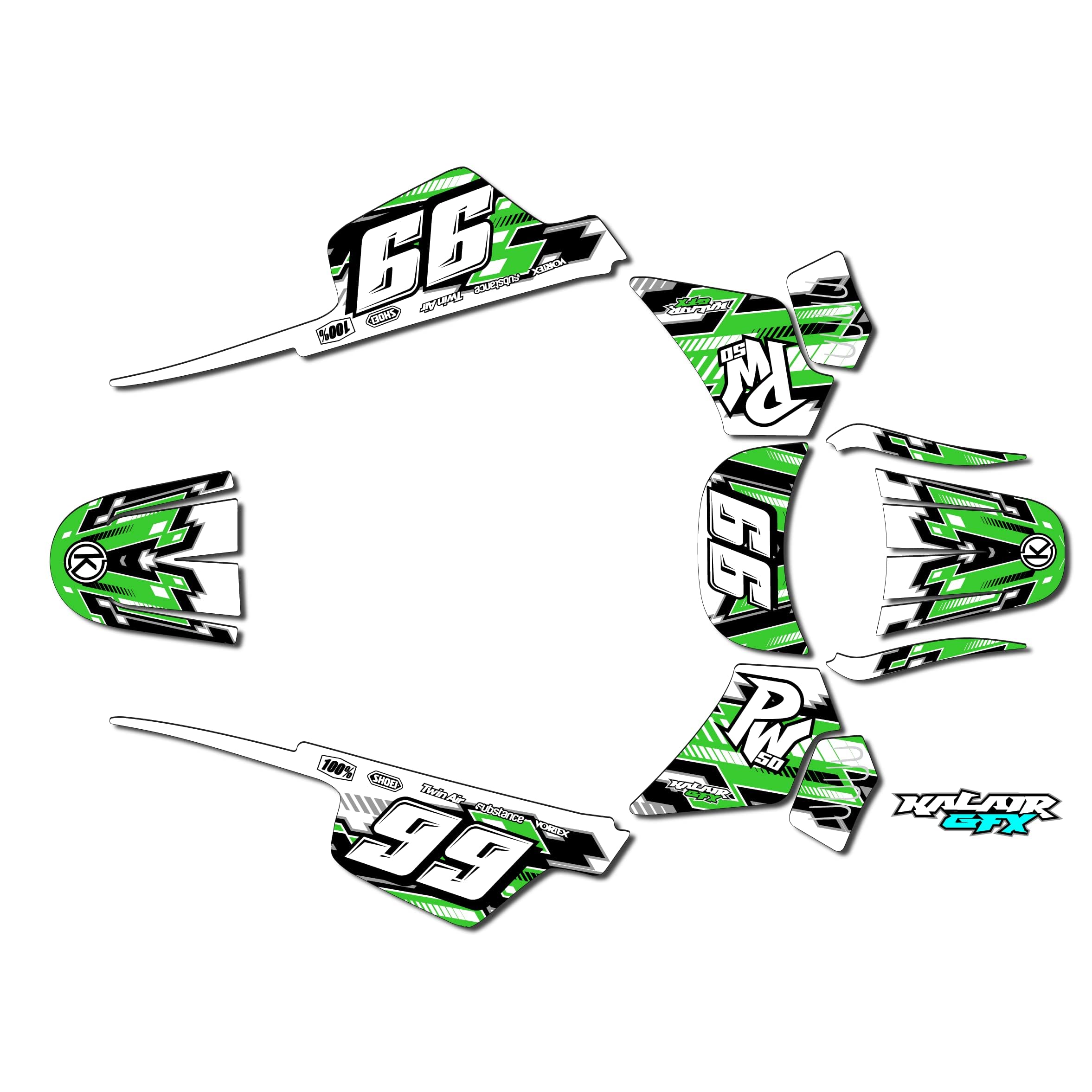 Kalair GFX Graphics Kit for Yamaha PW 50 (AllYears) INCISION Series Green 09 Mil - Dirt bike Custom Racing Graphics Decals Stickers Kit, no-plastics