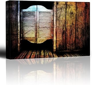 wall26 - Entry to a Wild west Saloon - Cantina Batwing Doors - Cracked Wood Vintage Feeling - Americana Rustic Artwork - Canvas Art Home Art - 12x18 inches