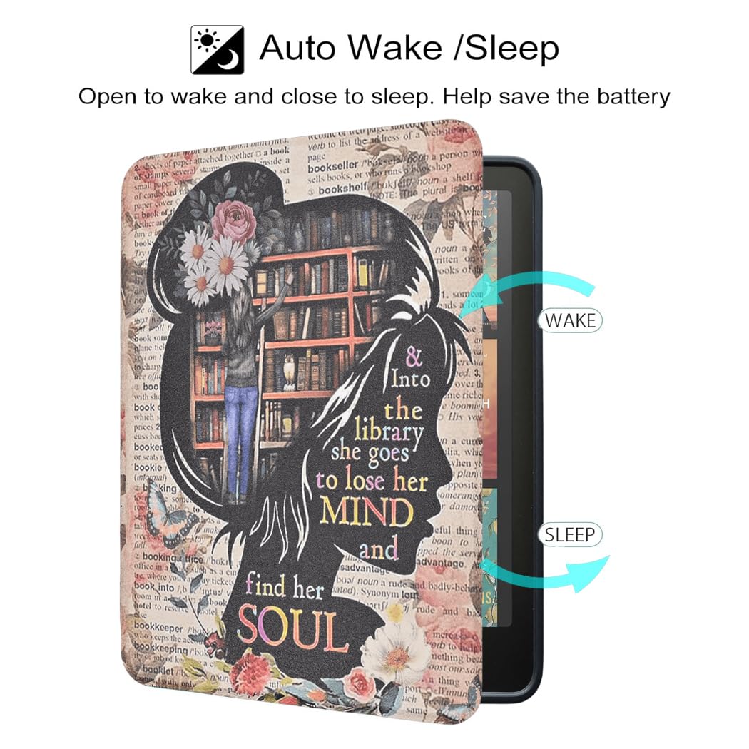 Custodia per Kindle Paperwhite di 12a generazione 2024 e Kindle Colorsoft Signature Edition, regalo per gli amanti dei libri, custodia protettiva leggera in pelle PU con cinturino da polso auto sleep
