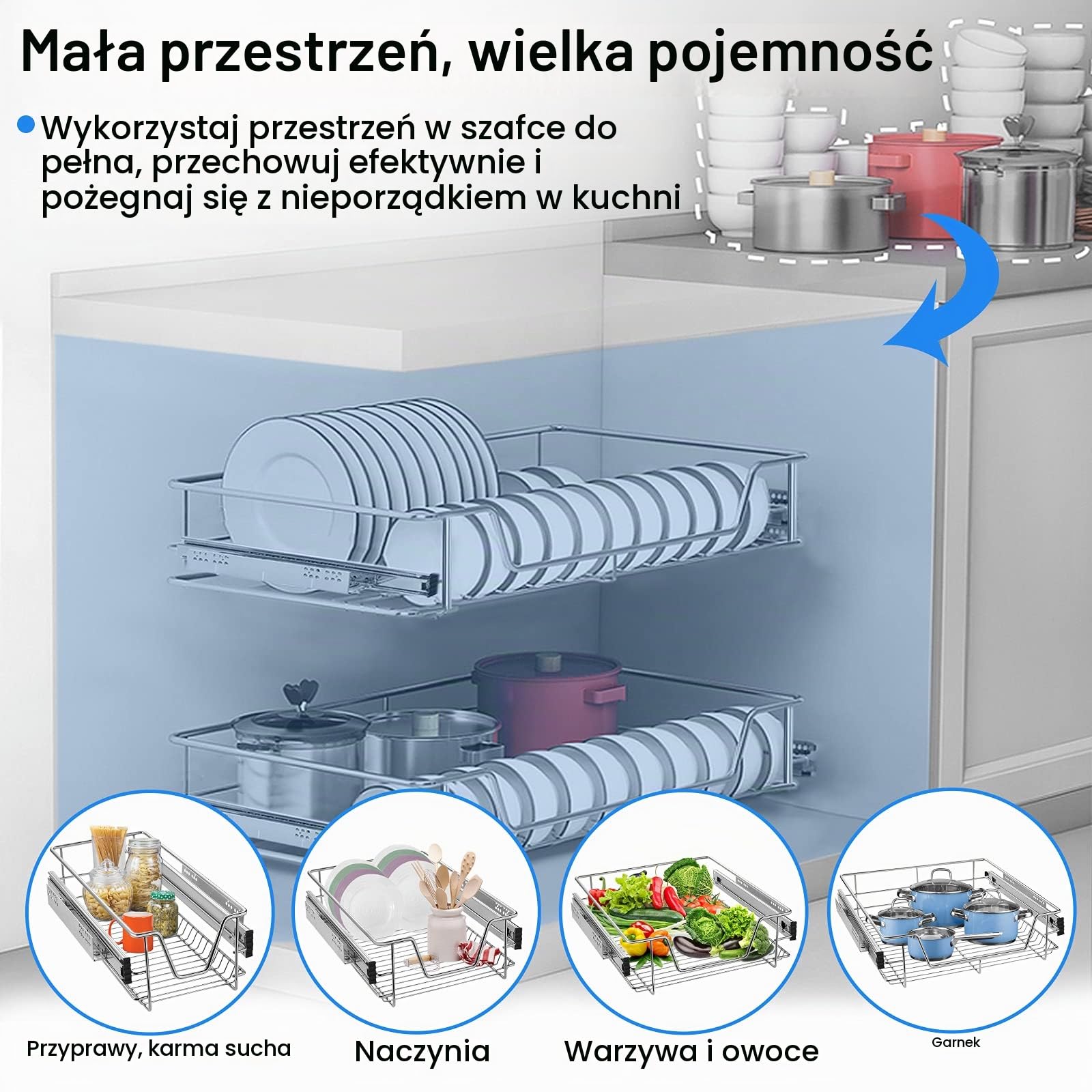 Aufun 2 częściowa szuflada kuchenna teleskopowa pełna wysuwana szafka kuchenna szafki do sypialni ładowalny kosz regał kuchenny domowa półka kuchenna, 30cm