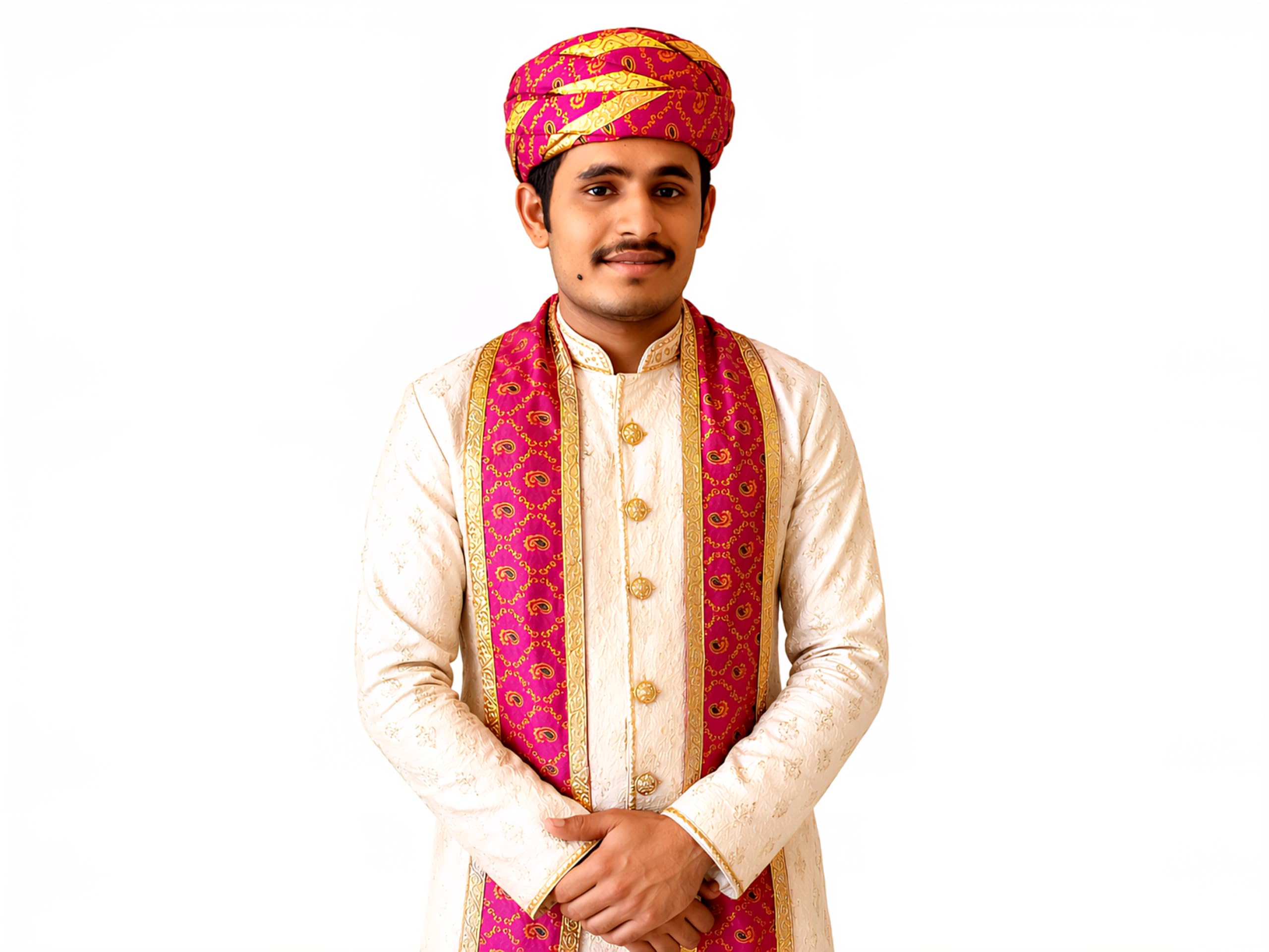 Royal Tradition Pagdi and Dupatta Set for Men Rajasthani Groom Wedding Safa Turban Lightweight-image-0