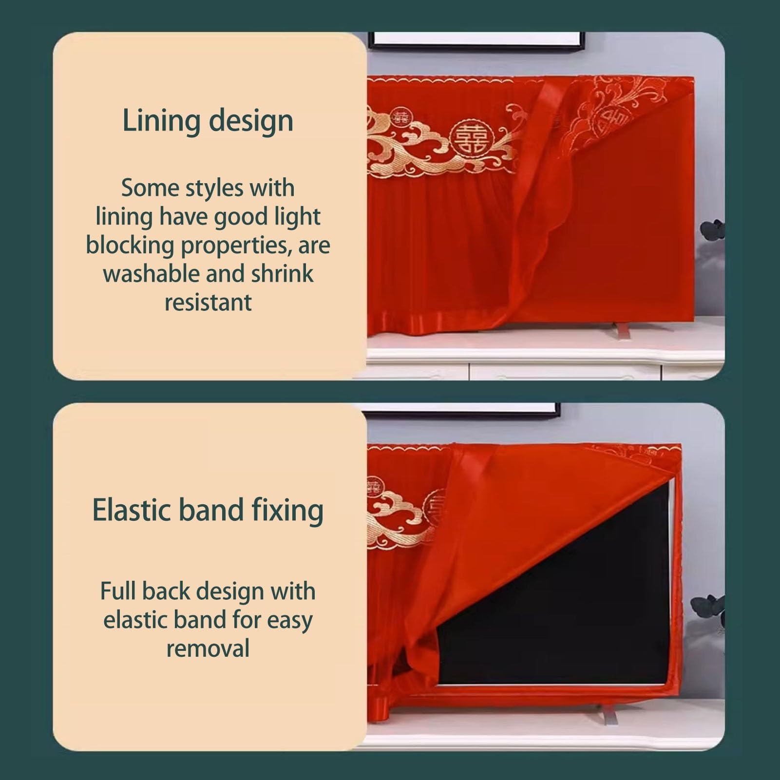 35-75in per Interni Copertura TV Tutto Compreso Antipolvere, Portatile Protettori Schermo per TV Ricamata per LCD Piatto/Curvo Copertura Protettiva TV(70inch,Red-C)