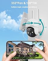 Vista 2 de ZUMIMALL 2K Solar Security Cameras, 360° View Outdoor Camera Wireless Solar Powered, 2.4G WiFi Only, Spotlight/Siren/3MP Color Night Vision/2-Way