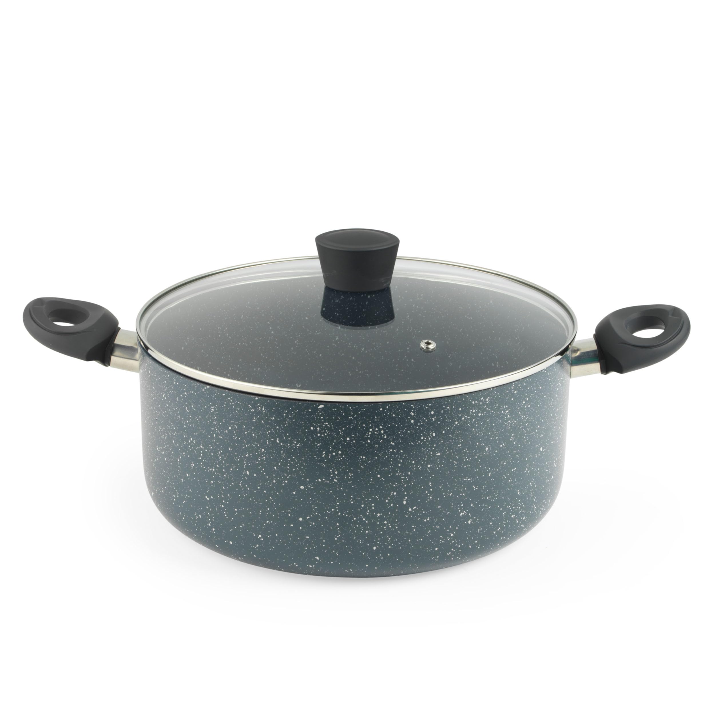 Russell Hobbs RH03410EU7 Nightfall Stone 28 cm Stockpot – Non-Stick Cooking Pot, Tempered Glass Lid, Induction Suitable, Durable Aluminium Cookware, Soup Pan, Easy Clean, PFOA-Free, Soft-Touch Handles