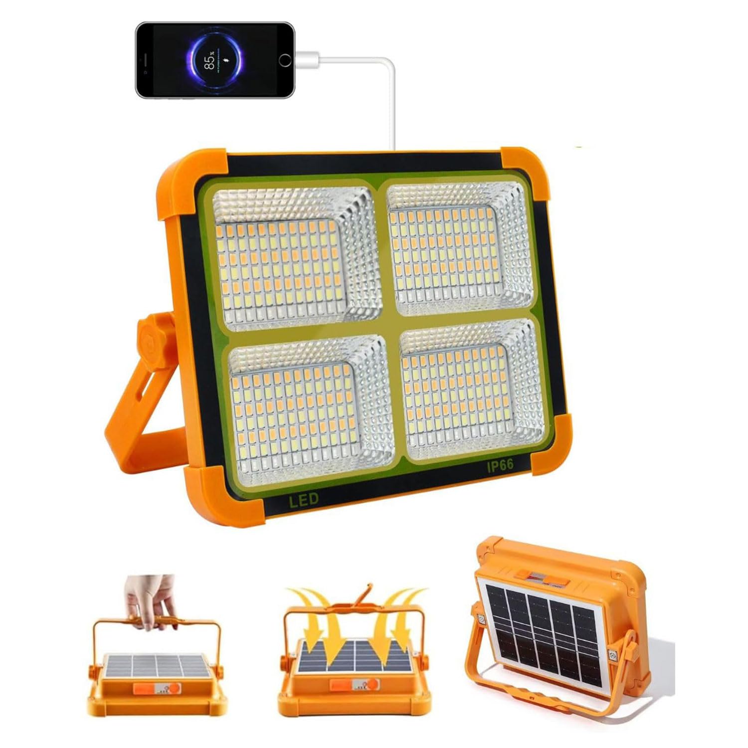 EMBOX Solar LED Flood Light 100W|16500mAh Rechargeable Battery|10000LM Brightness 288 LED USB & Solar Charging| 5 Lighting Modes Portable Metal Camping Lamp for Garage Farm Fishing & Emergency-picture-12