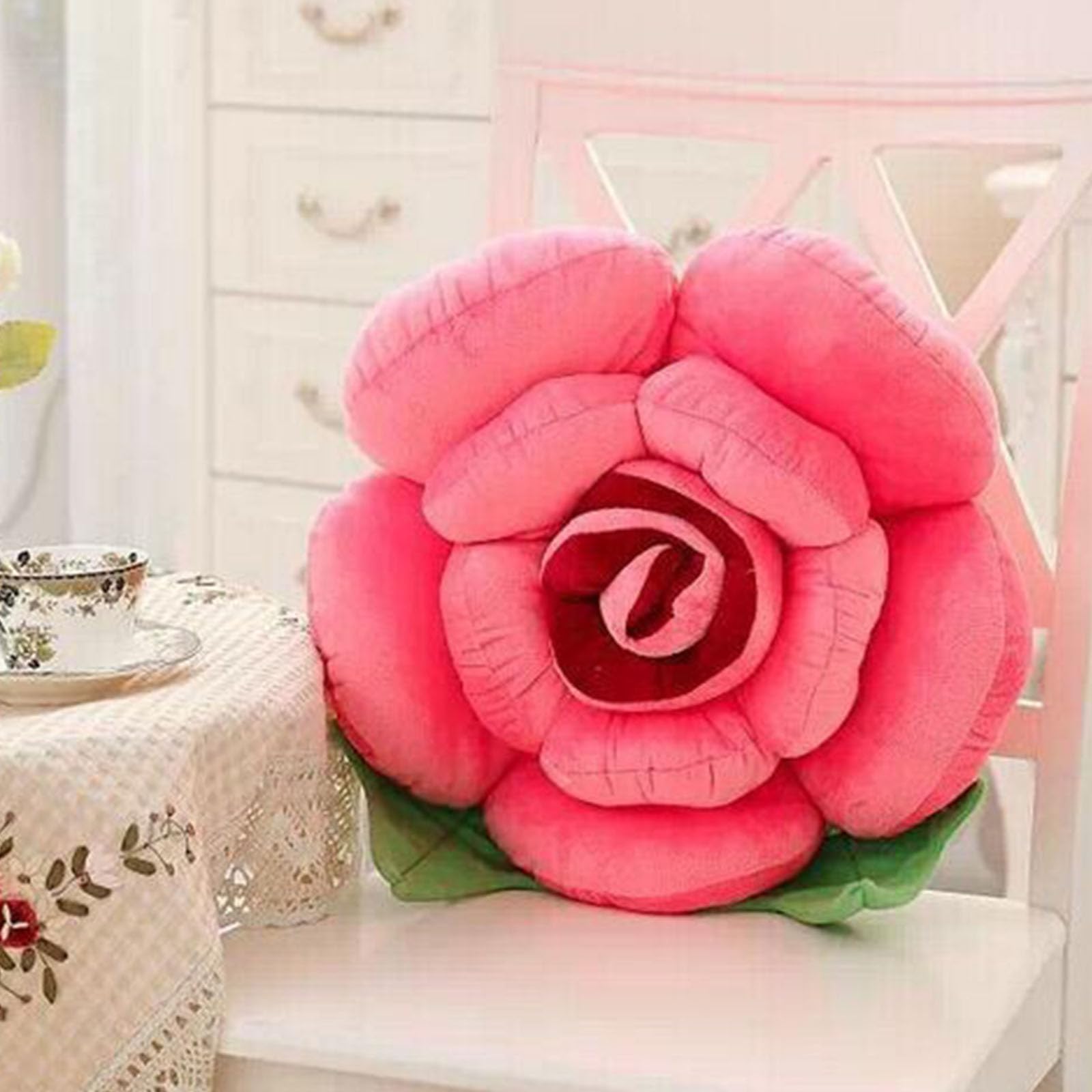 Chickwin Cute Flower Pillow, Rose Flower Shaped Cushion Soft Plush Seating Cushion Aesthetic Pillows for Bedroom Sofa Chair Cute Room Decor (Dark Pink,70 * 70cm)