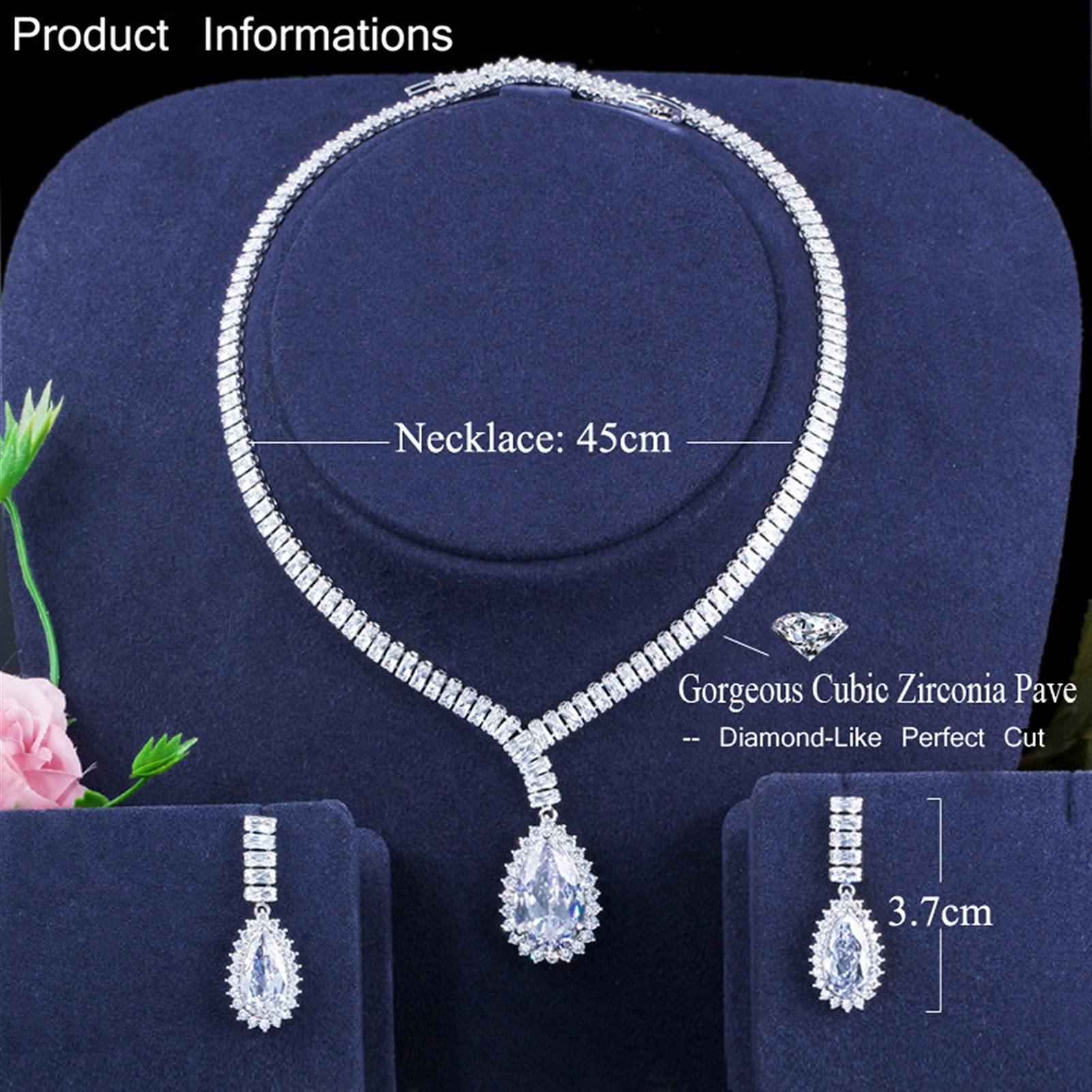 Gioielli Bianco Lucido Grande Goccia d'Acqua zirconi da Donna Collana da Sposa e Orecchini Set di Gioielli da Sposa