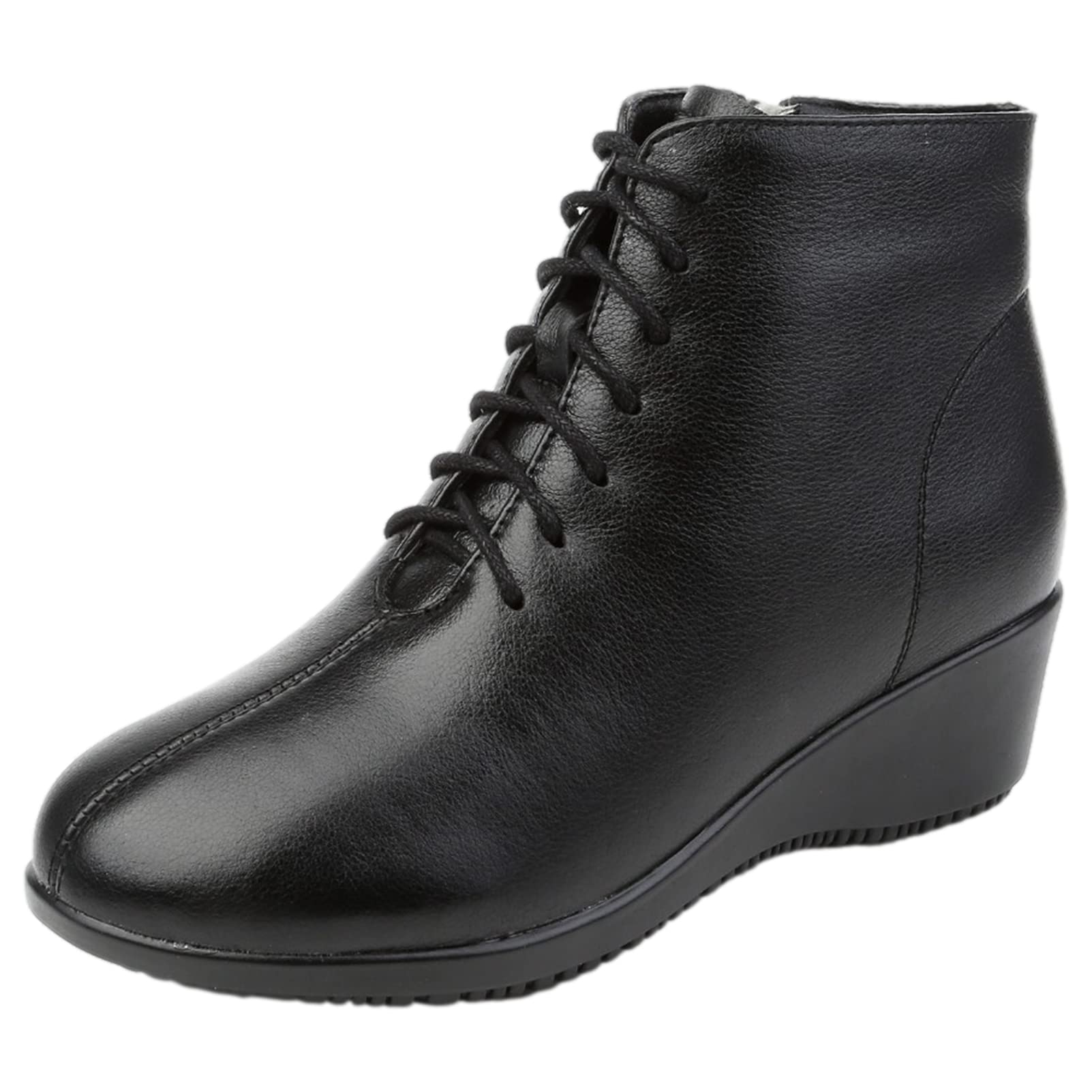 Mujer Moda Piel Genuina Botas Cuña con Cordones Botines de Invierno con Forro de Cuero/Forro de Felpa Caliente