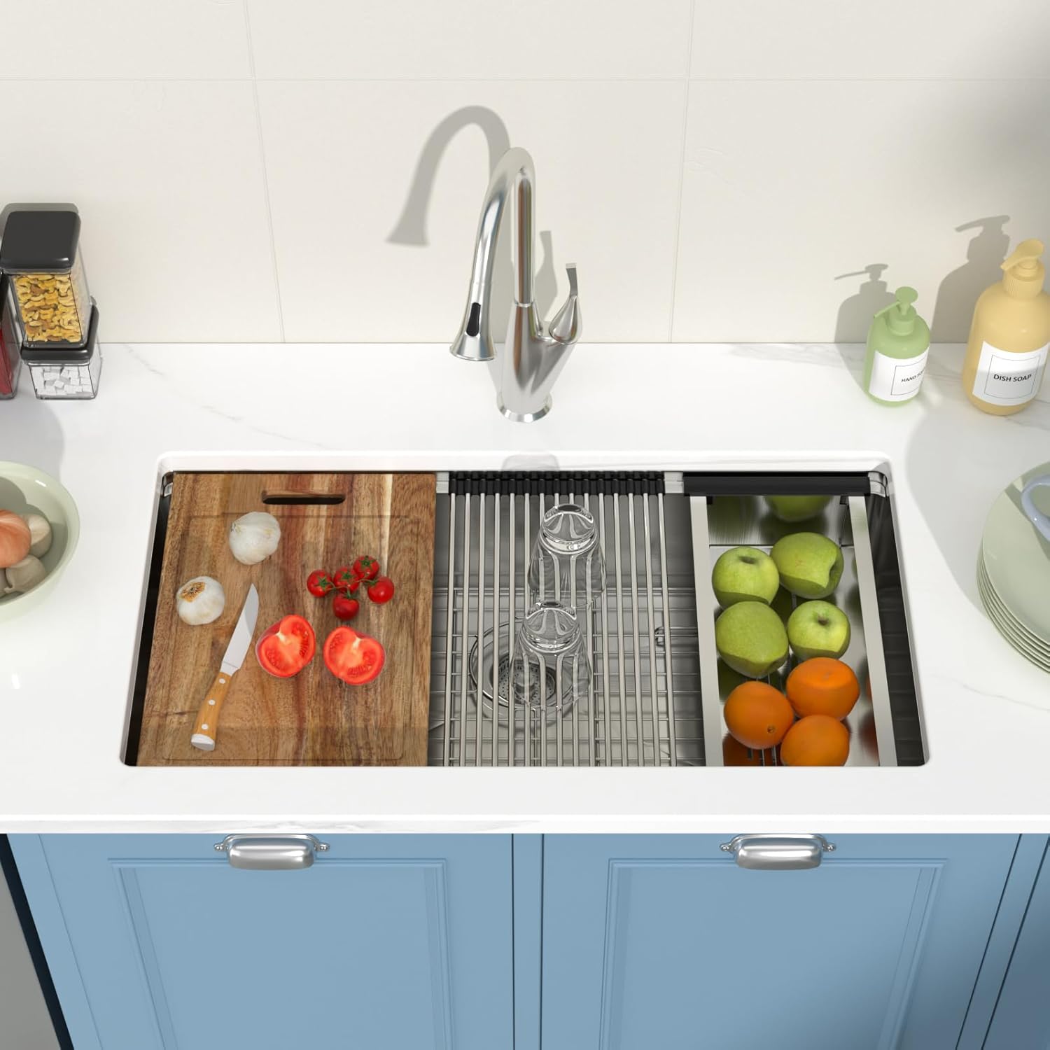 33 Inch Undermount Kitchen Sink 33x18 Inch Workstation Undermount Sink Stainless Steel 16 Gauge 8 In Deep Single Bowl Under Counter with Accessories