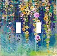 Vista 150 de Turquesa Aqua Teal Flower Floral Girasol Daisy Dahlia 2 Gang interruptor de interruptor de luz Cubierta de pared Placa de pared Mariposa Mujer Niña