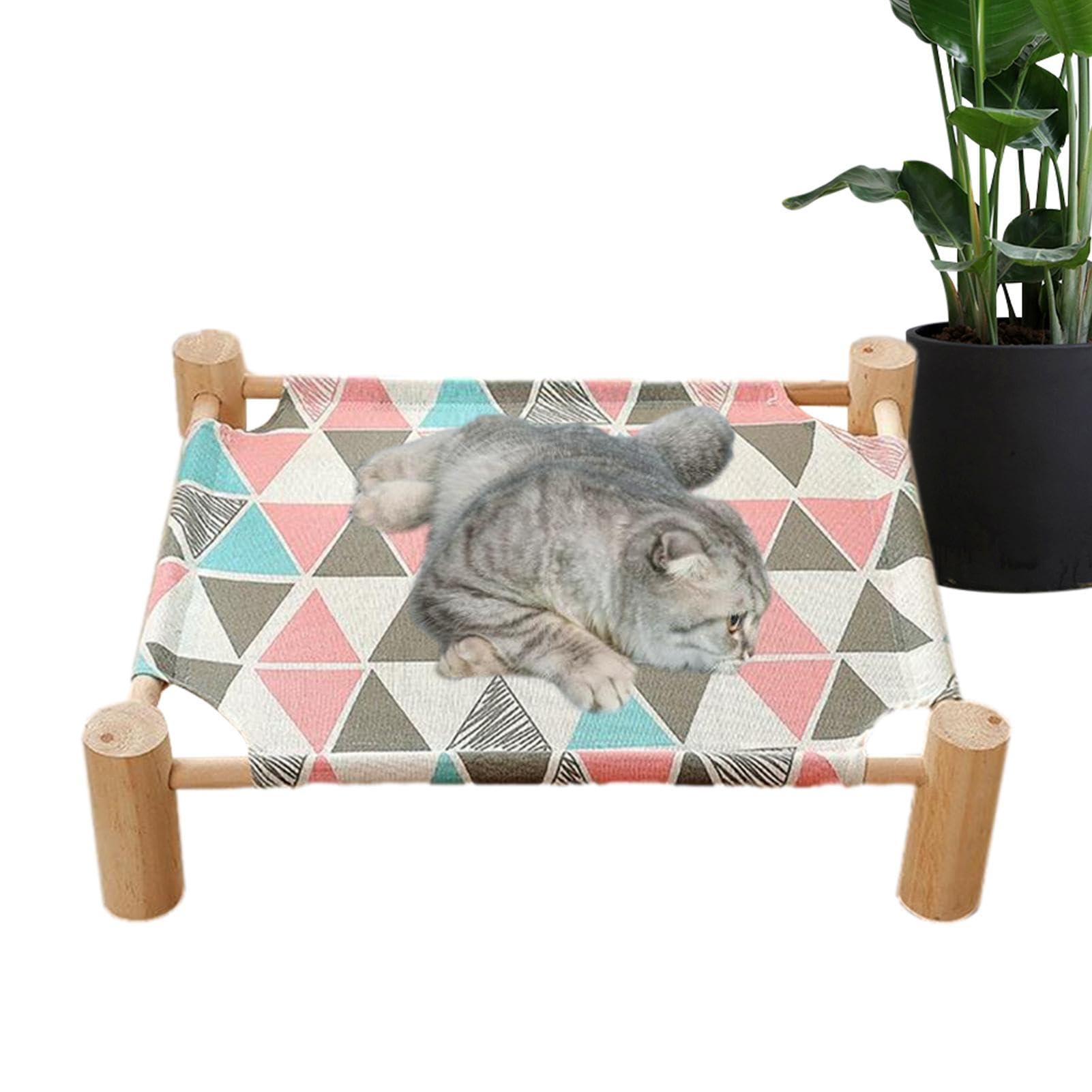 Cama refrescante para Gatos | Hamaca Madera para Cachorros,Cama elevada enfriamiento para Perros, Cama para Gatos, Cama para Mascotas para Cachorros en Interiores y Exteriores, Triangulo Rosa