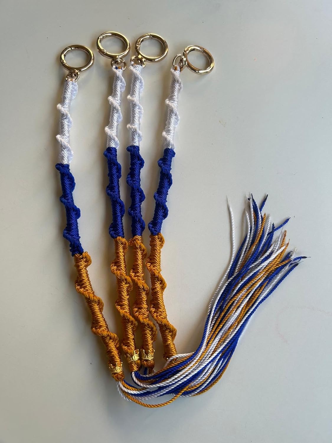 Tassels/Tzitzit knots/Blue and white fringes/Religious Accessories/Traditional Garments/Handcrafted/Israel fringe/Hebrew man’s appeal/wools tzitzit/Torah attire/Tzitzit (White, Blue and Gold)