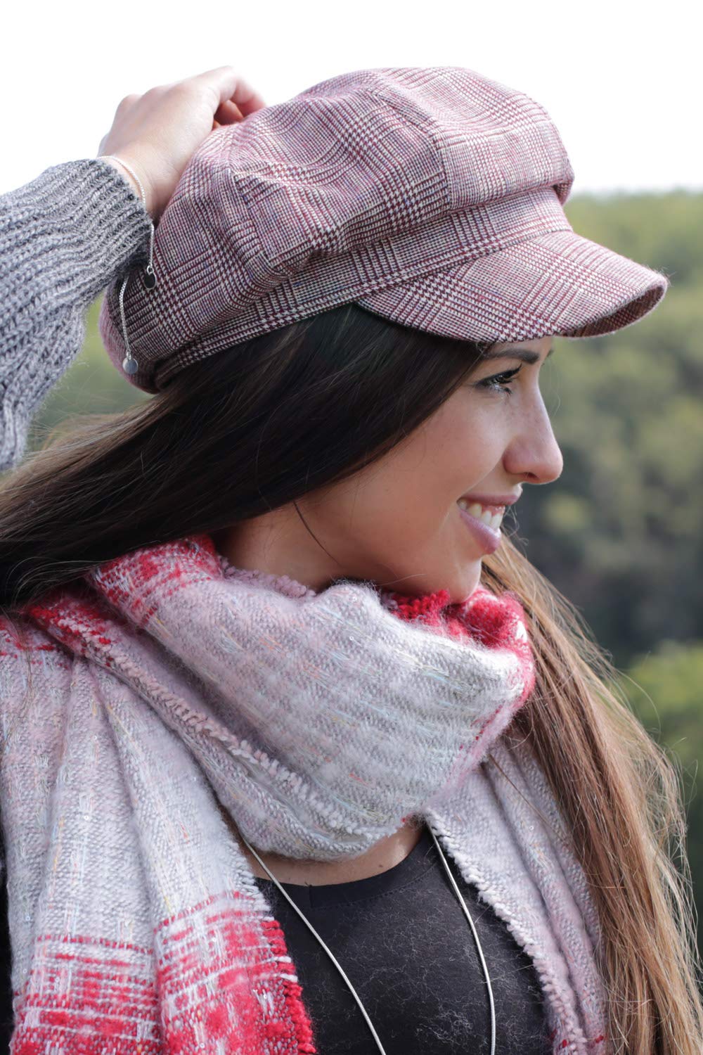 styleBREAKER Casquette Gavroche pour Femmes avec Un Motif à Carreaux Prince-de-Galles, Casquette de Marin, Casquette Traditionnelle 04023068