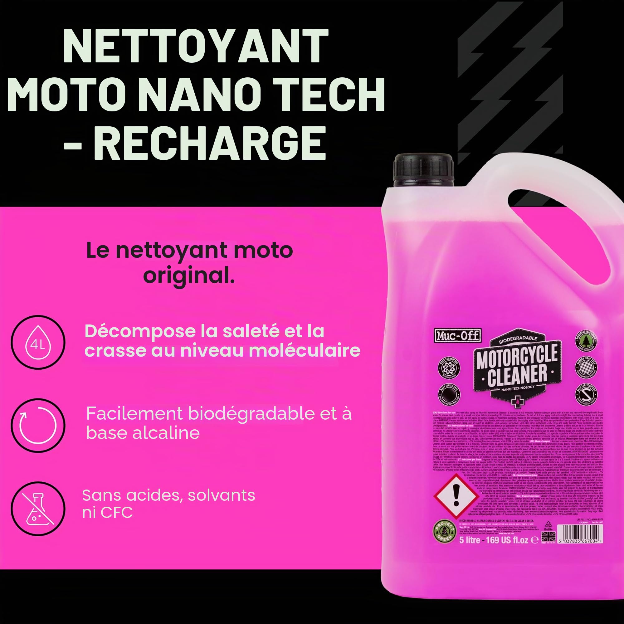 Muc Off Motorrad Reiniger mit Nano Technologie 5 L Moped Zwei Rad Fahrrad Reinigung Putzmittel, 667