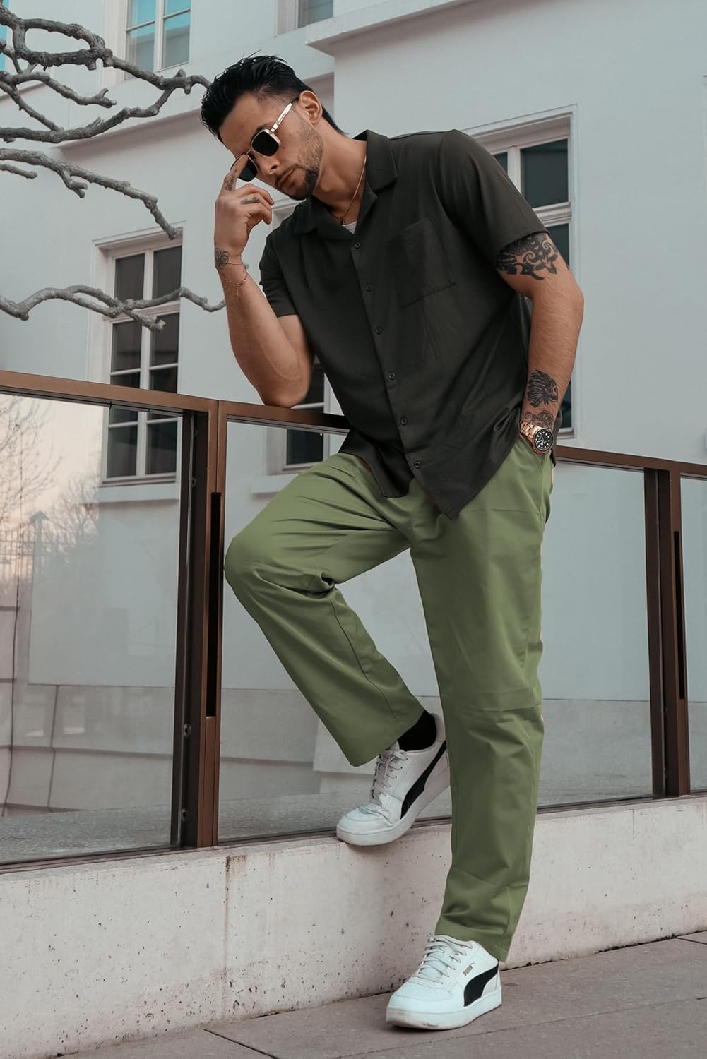 COOFANDY Men's Cargo Pants Regular Fit Elastic Waist Cotton Trousers Basic Drawstring Casual Pants Green Christmas Pants - Image 4