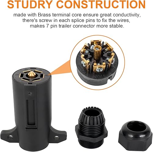 Miniatura 4 de TIROL Enchufe de remolque de 7 vías, conector de remolque de 7 pines, enchufe de remolque de hoja desmontable con tuerca de compresión desmontable,