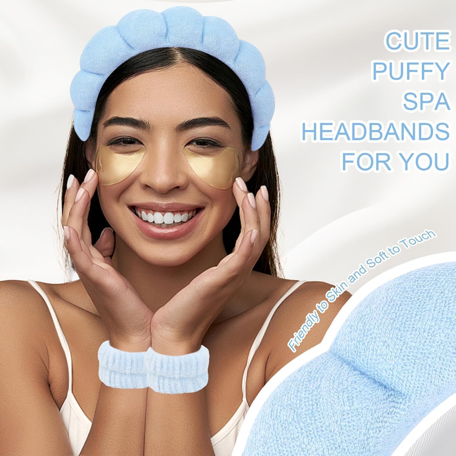 BEHAHAI Spa Headband for Washing Face Wristband Sponge Makeup Skincare Headband Terry Cloth Bubble Soft Get Ready Hairband for Women Girl Puffy Padded Headwear Non Slip Thick Hair Accessory. (BLUE, FREE) 3