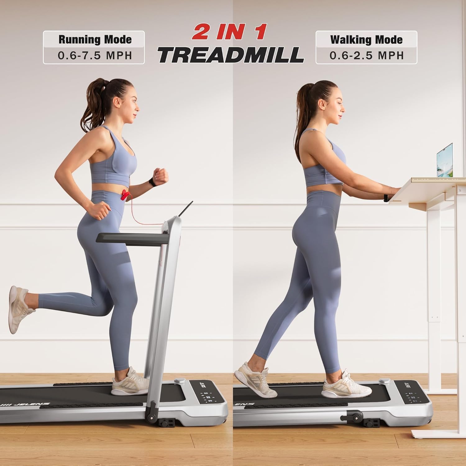 Treadmill for Home, Walking Pad Treadmill with Incline, 2-in-1 Portable Walking Pad with Handle Bar, 330LBS Weight Capacity 2.5HP Folding Treadmills with Gesture Sensing - Image 4