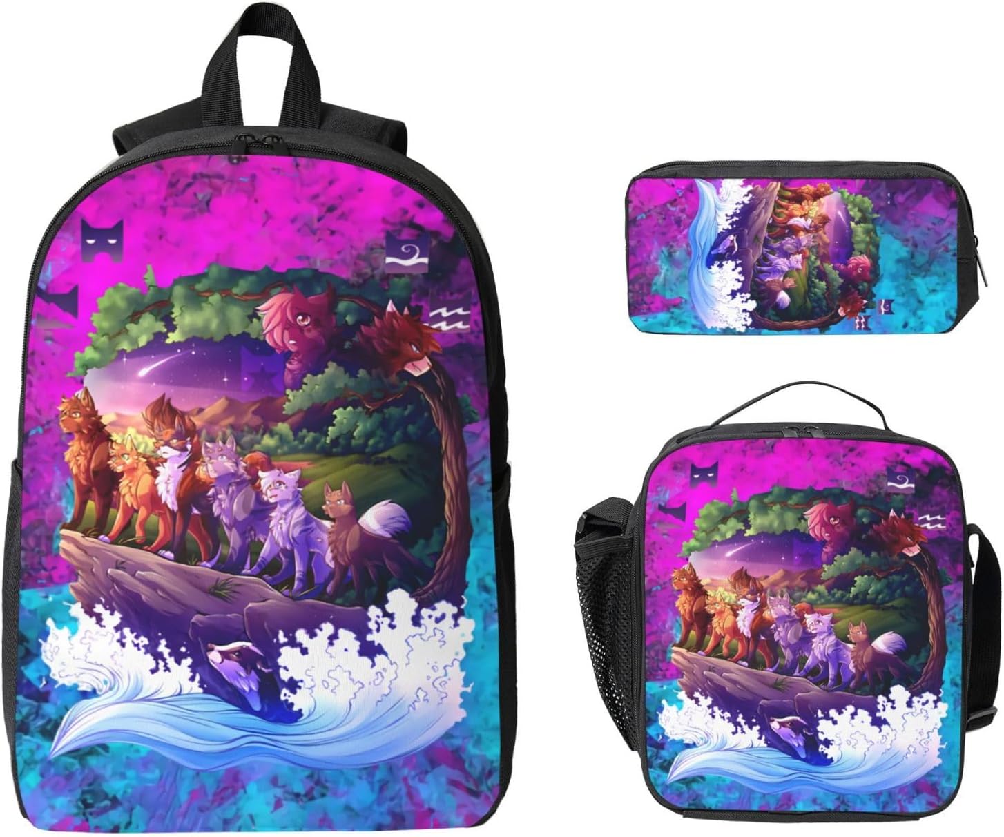 Warriors Cats Backpack With Lunch Bag Box And Pencil Case Cat Backpacks Laptop Bag Outdoor Sports Pockets For Travel Backpack