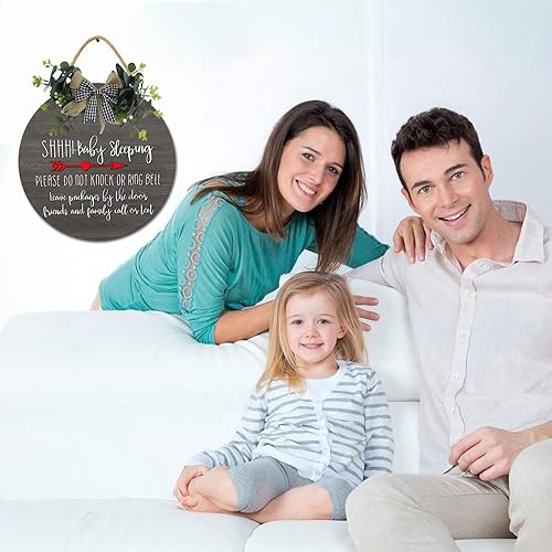 Miniatura 3 de Baby Sleeping Plsease Do Not Knock or Ring Bell - Colgador redondo de madera para puerta, guardería, puerta delantera, decoración de perilla de