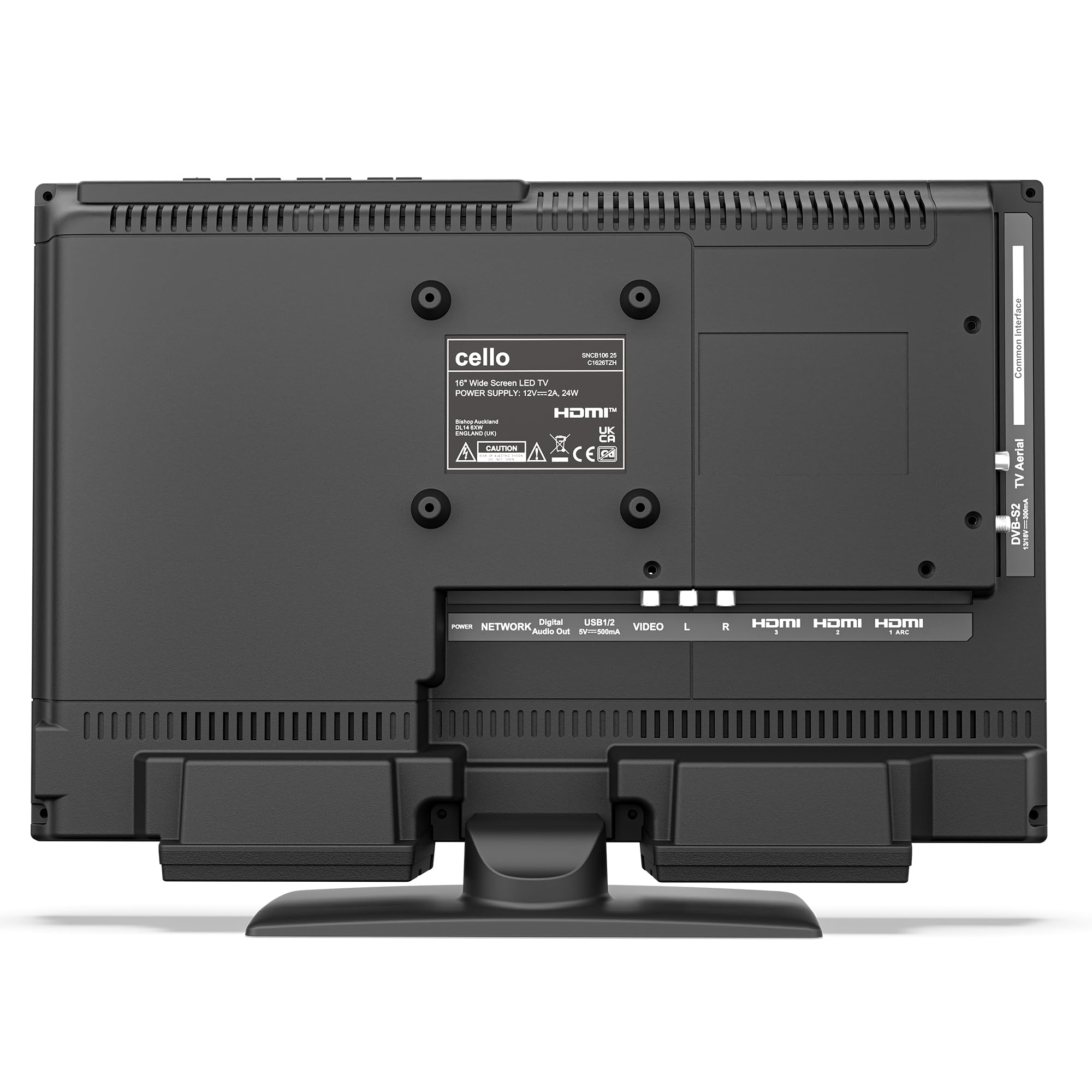Cello C1626TZH Smart TV 16" con Tizen OS di Samsung, Bluetooth e audio Pitch Perfect, triplo sintonizzatore, TV compatta ideale per cucina, camera e piccoli spazi, alimentazione solo da rete elettrica