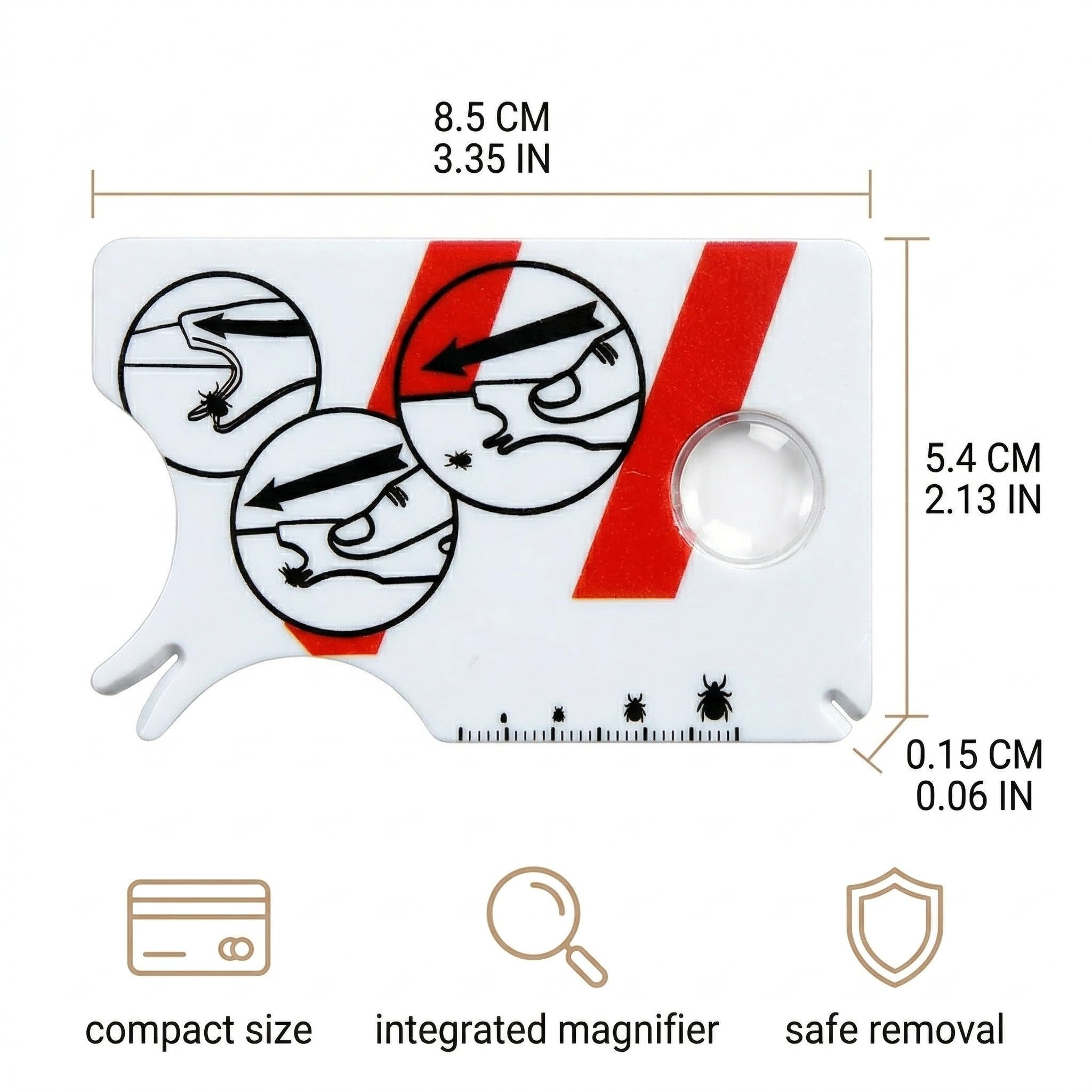 Tire Tique Carte Lot de 2 avec Loupe – Extracteur de Tiques Rapide & Sûr pour Humain, Chien, Chat, Enfants