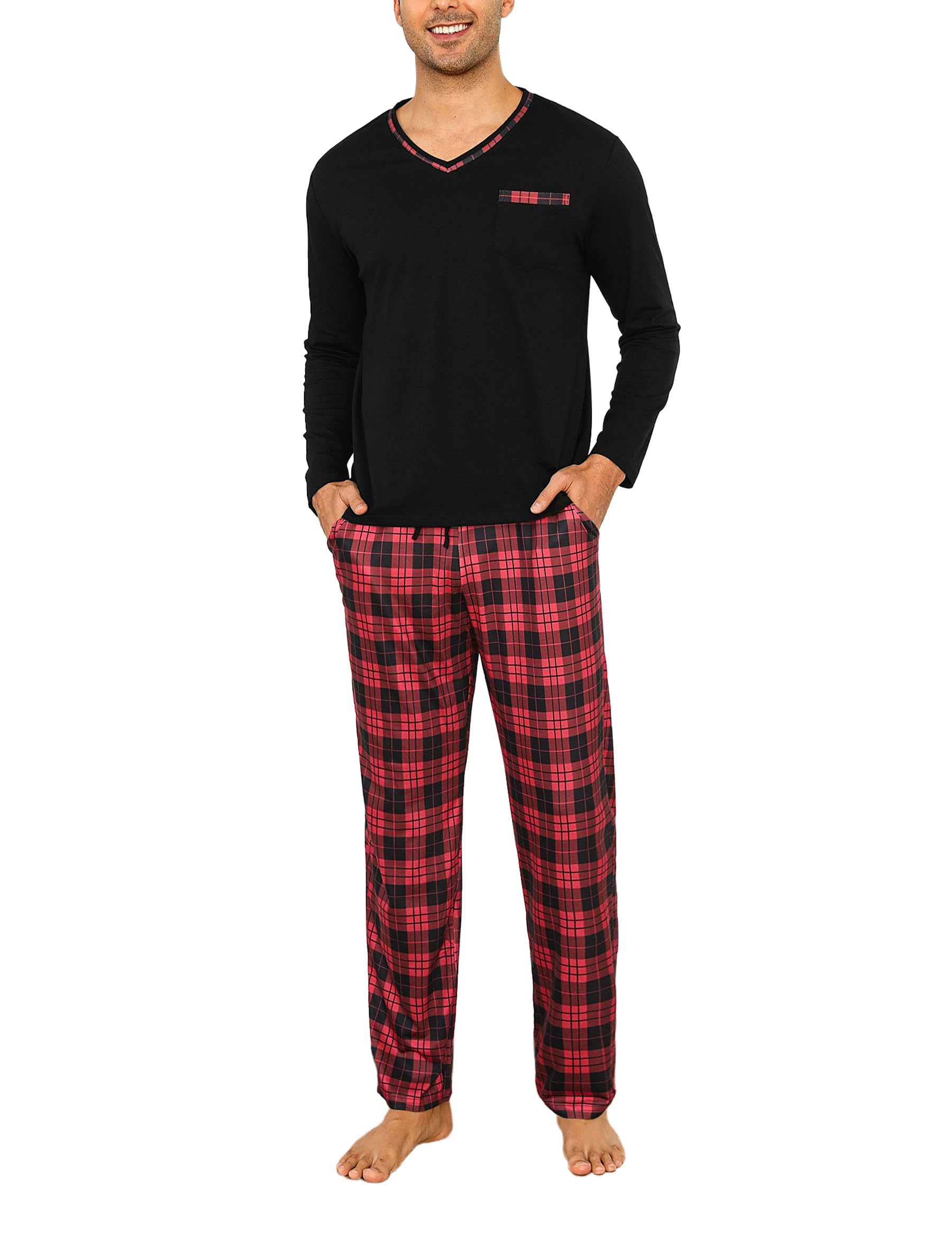 Pigiama Uomo 2 Pezzi - Set Con Pantaloni E Top Maniche Lunghe Stampa Sottile Casual