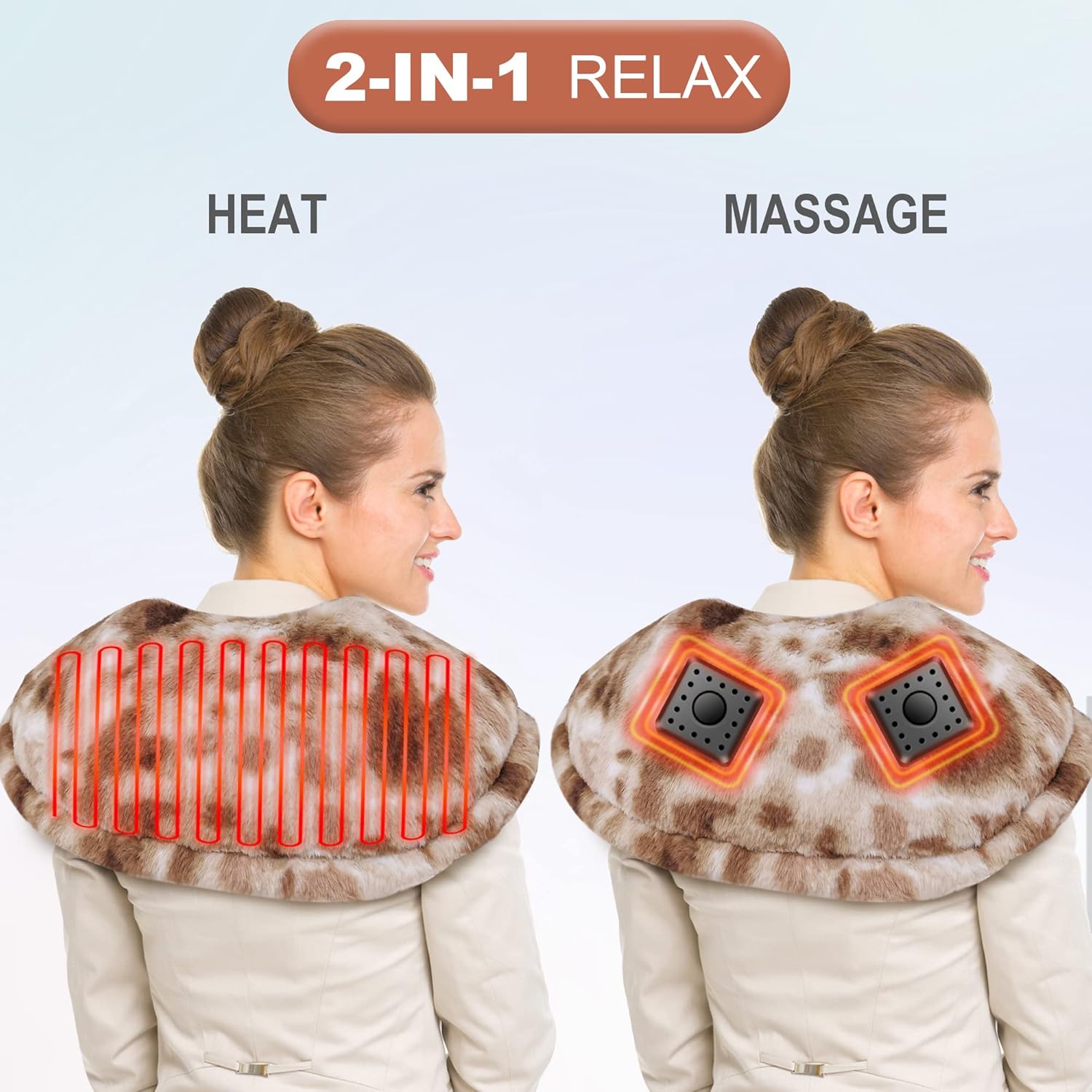 Electric Heating Pad for Back and Shoulder with Massage, Percussive Massage Heated Pad, 24'' x 27'' Weighted Heating Pad- 12 Massage Mode Settings, 12 Heat Settings, Auto Off