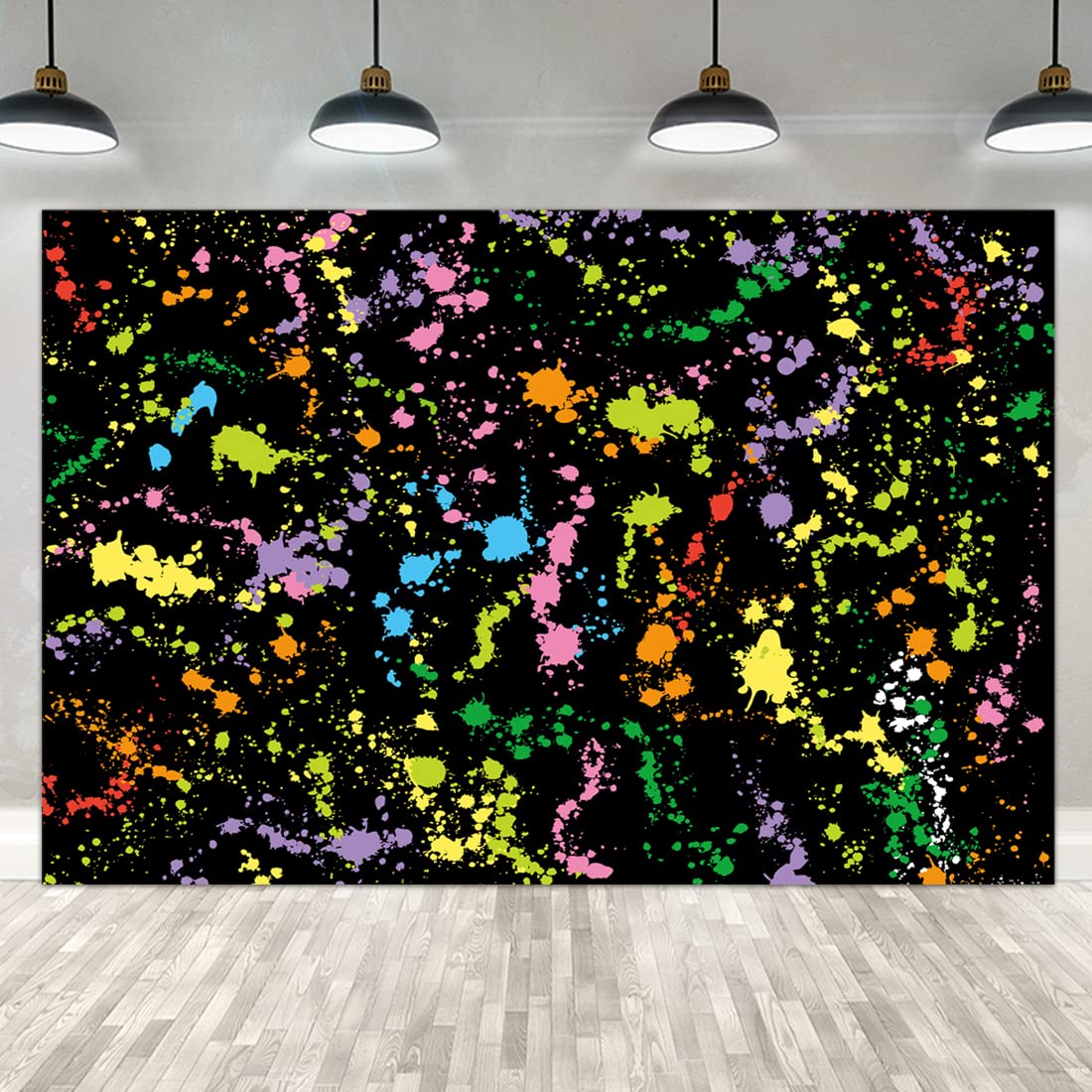 Colorful Paint Splash Backdrop Abstract Graffiti Style Photography Background Neon Glow Splatter Hip Hop Disco Retro 80's 90's Happy Birthday Glow Party Art Vinyl 10x7ft Banner Photo Studio Props…
