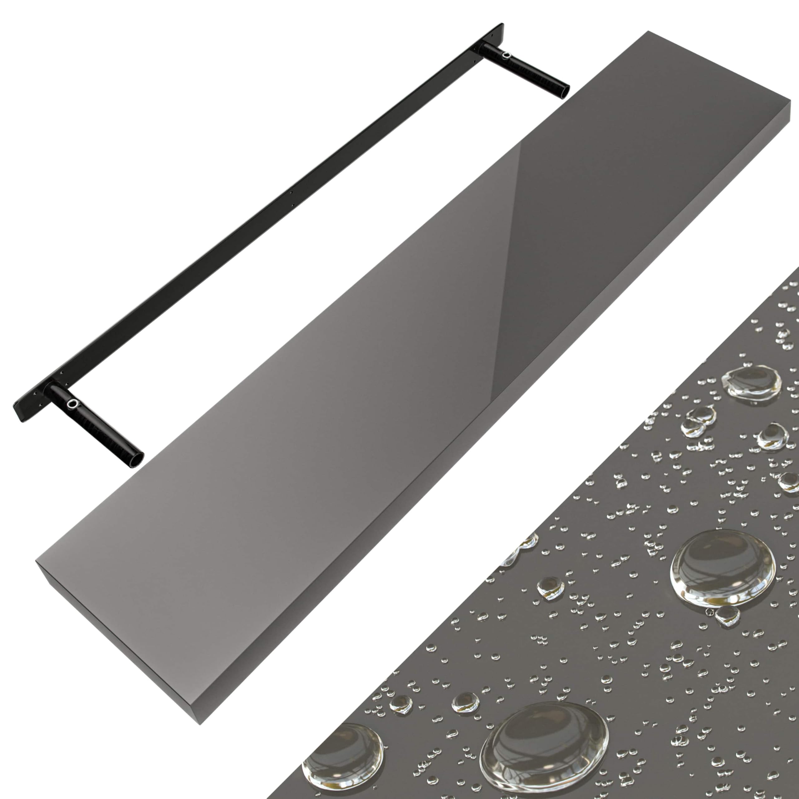 Étagère murale flottante bois gris brillant 110cm pour salon